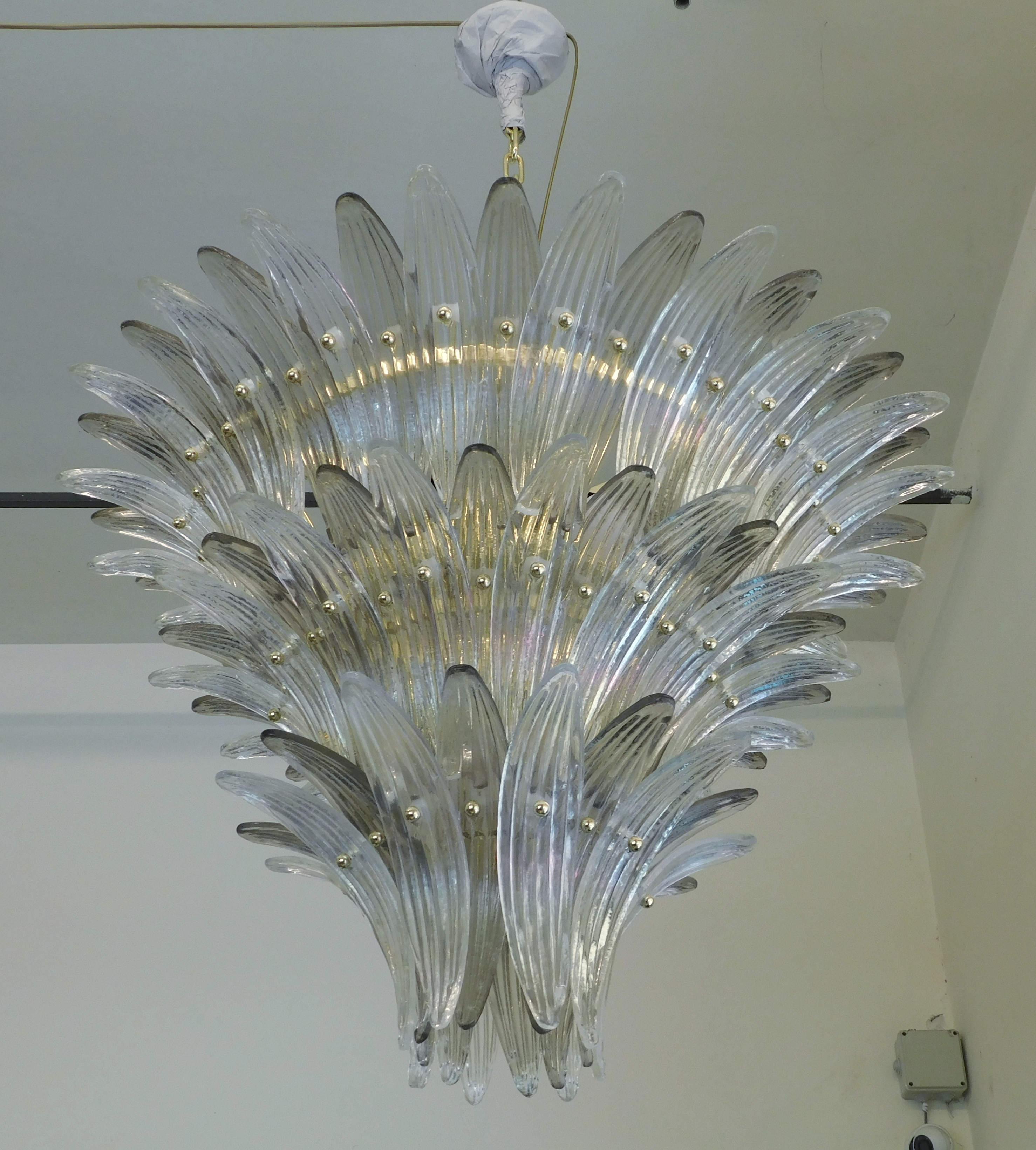 Italian Clear and Smoky Palmette Chandelier For Sale