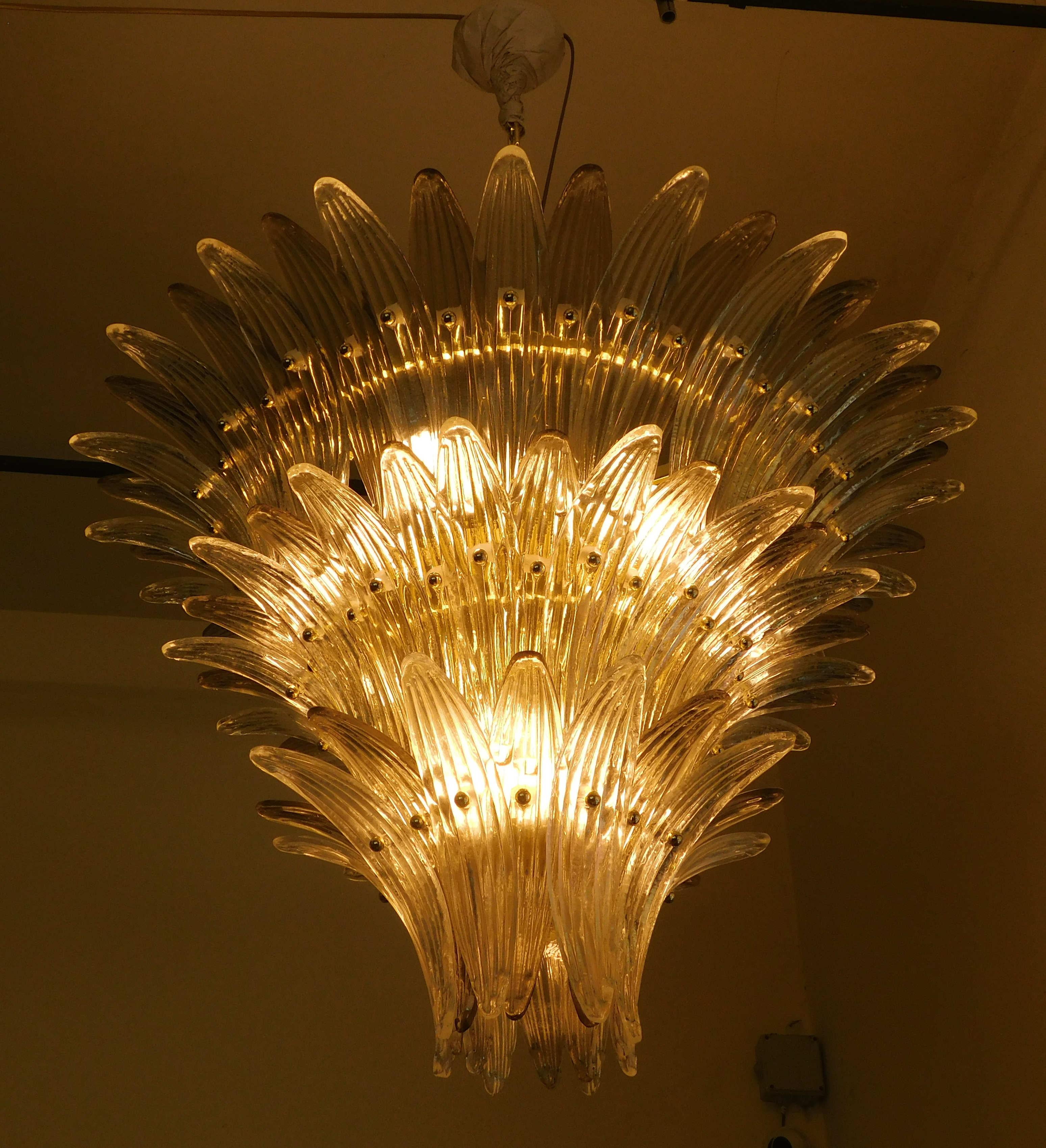 Clear and Smoky Palmette Chandelier In Good Condition For Sale In Los Angeles, CA