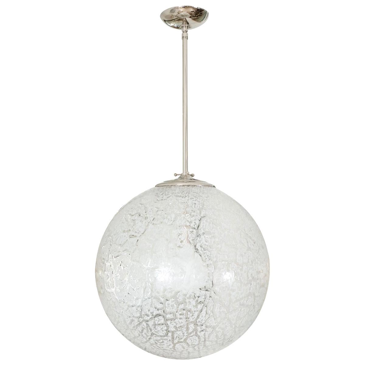Clear and White Mottled Glass Pendant For Sale