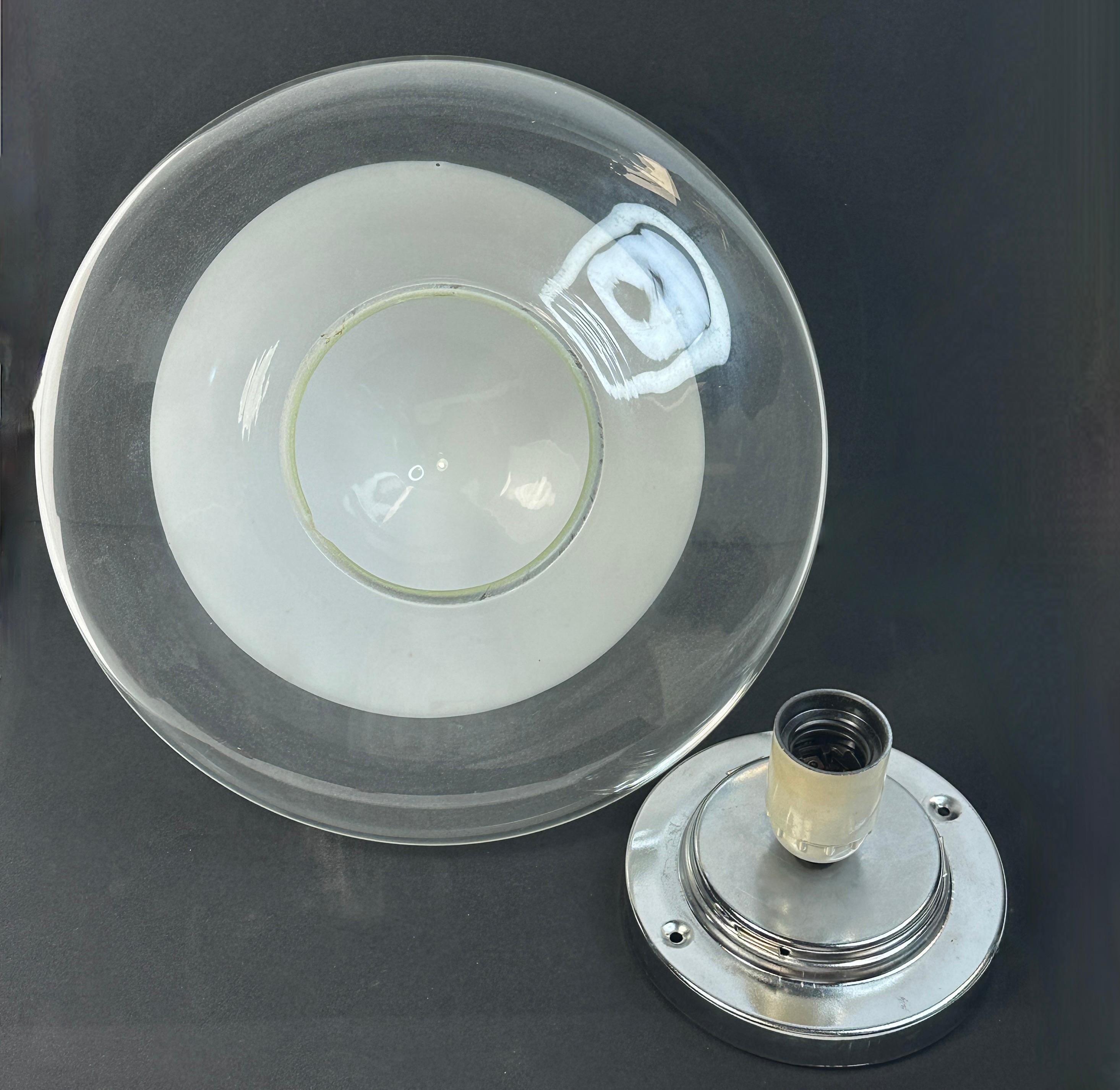 Fin du 20e siècle Plafonnier encastré en verre de Murano transparent et blanc, Italie, 1970 en vente