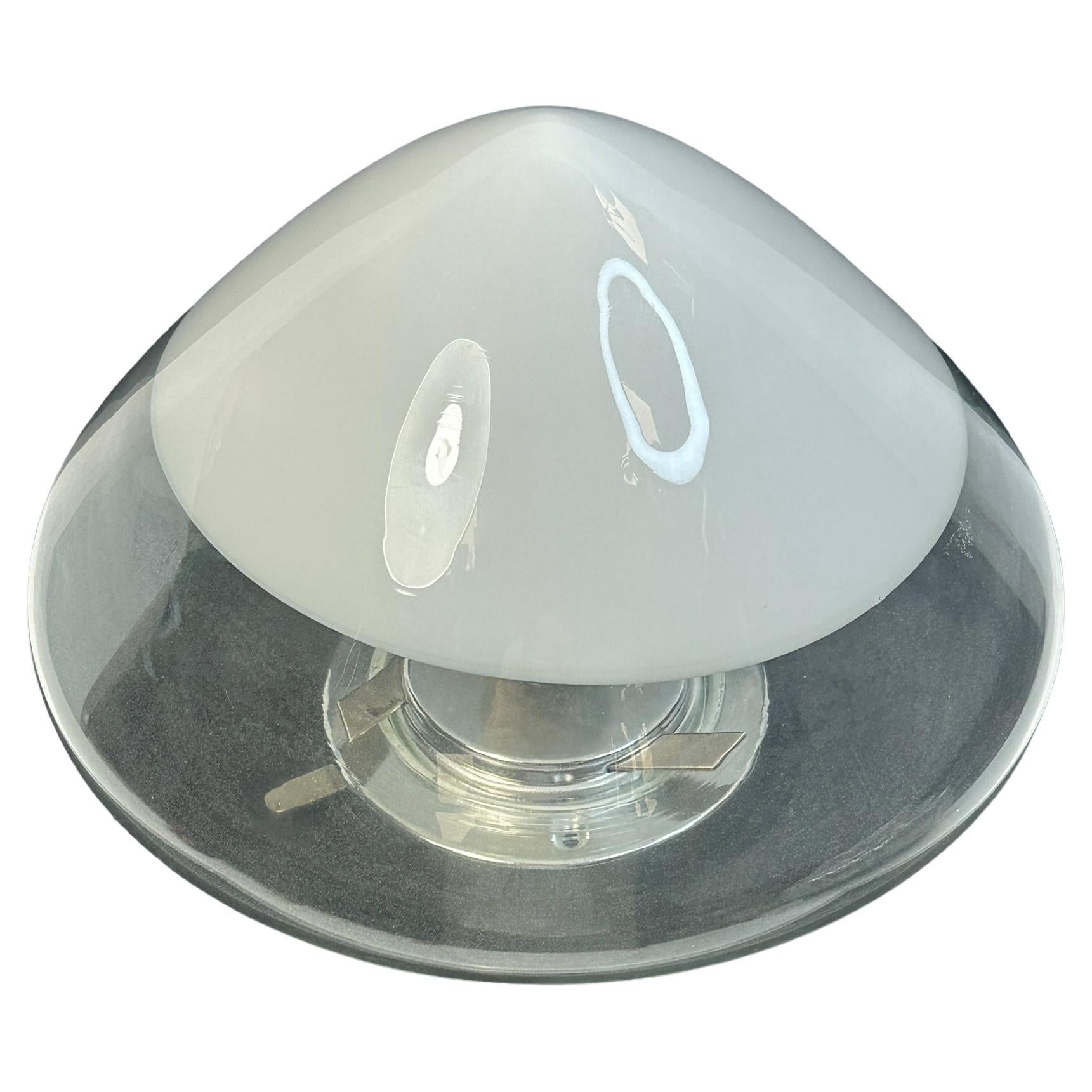 Clear and White Murano Glass Flush Mount Ceiling Light, Italy, 1970s For Sale