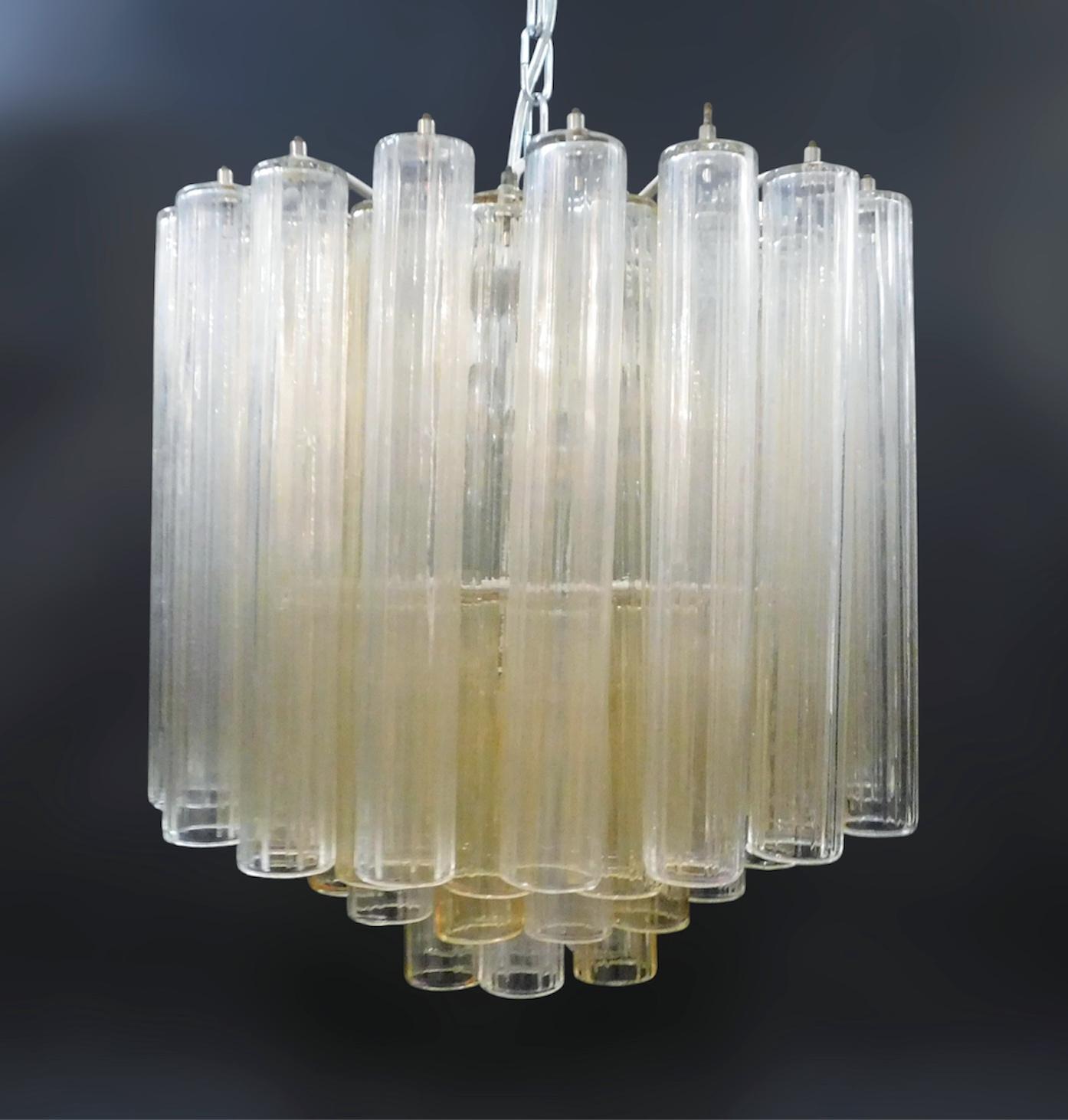 Mid-Century Modern Lustre à tubes de Murano transparents et jaunes en vente