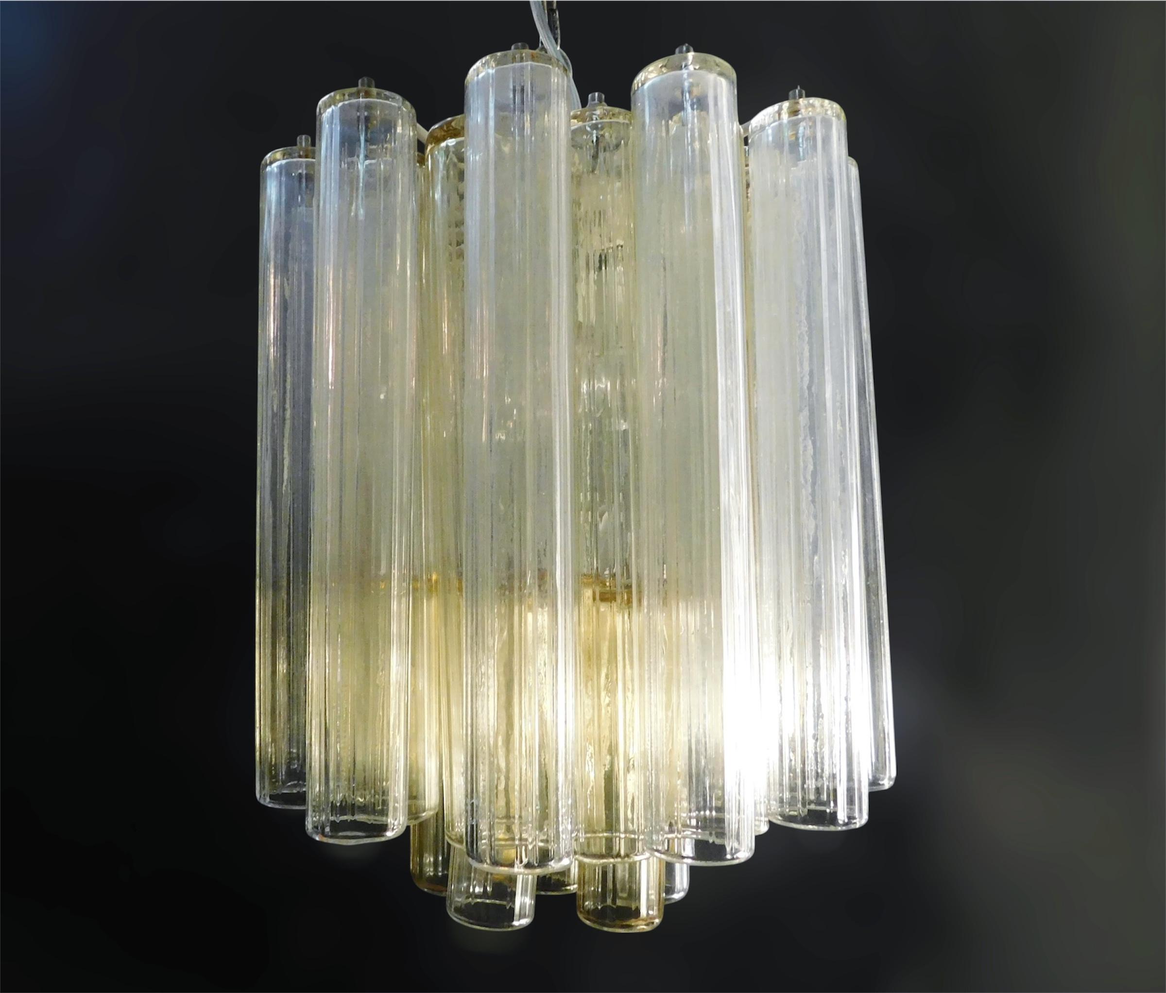 Mid-Century Modern Lustre à tubes de Murano transparents et jaunes en vente