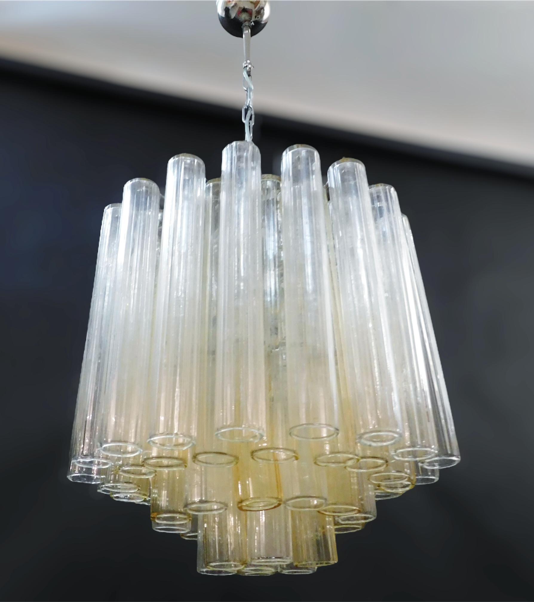 italien Lustre à tubes de Murano transparents et jaunes en vente