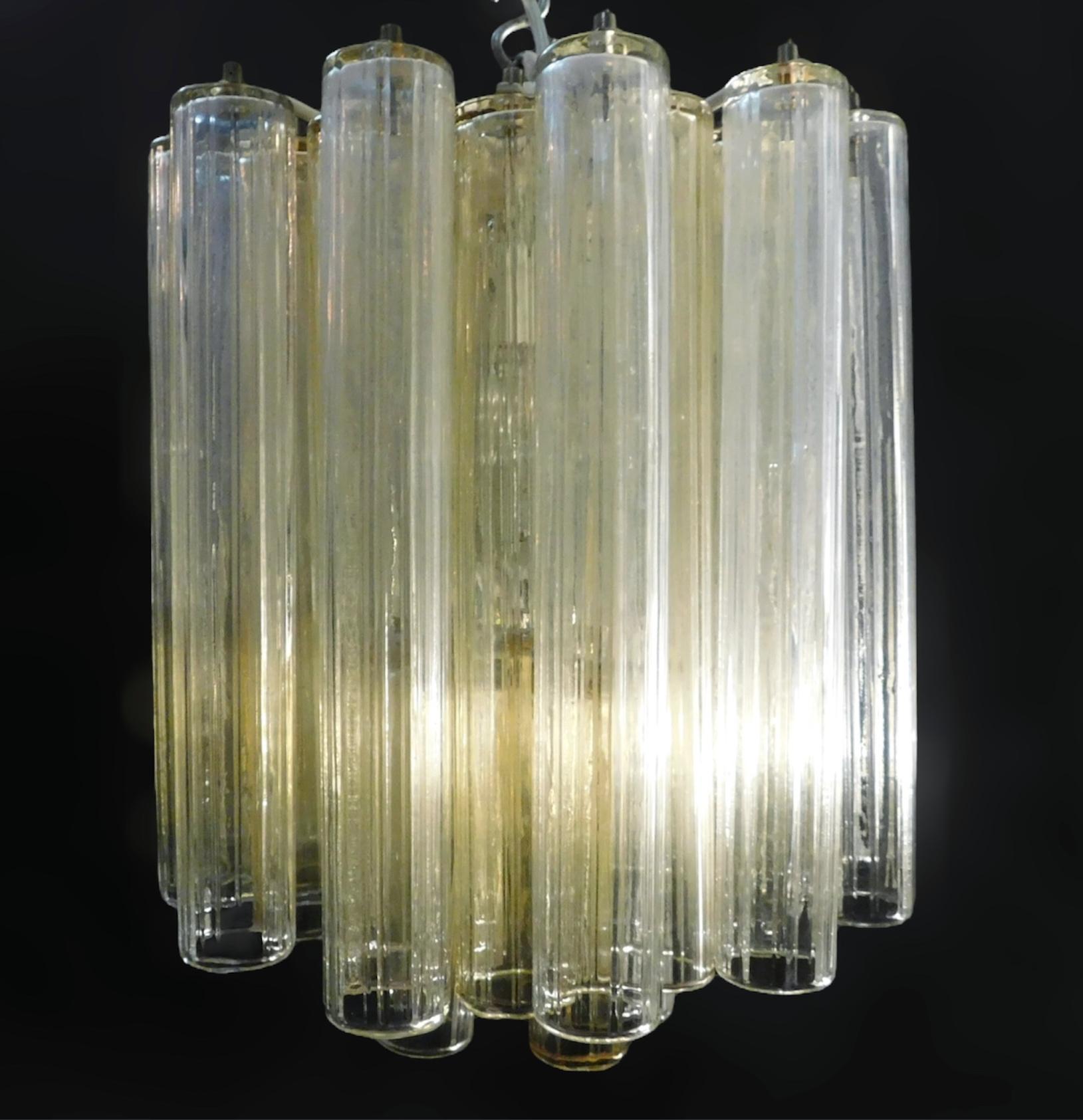 italien Lustre à tubes de Murano transparents et jaunes en vente