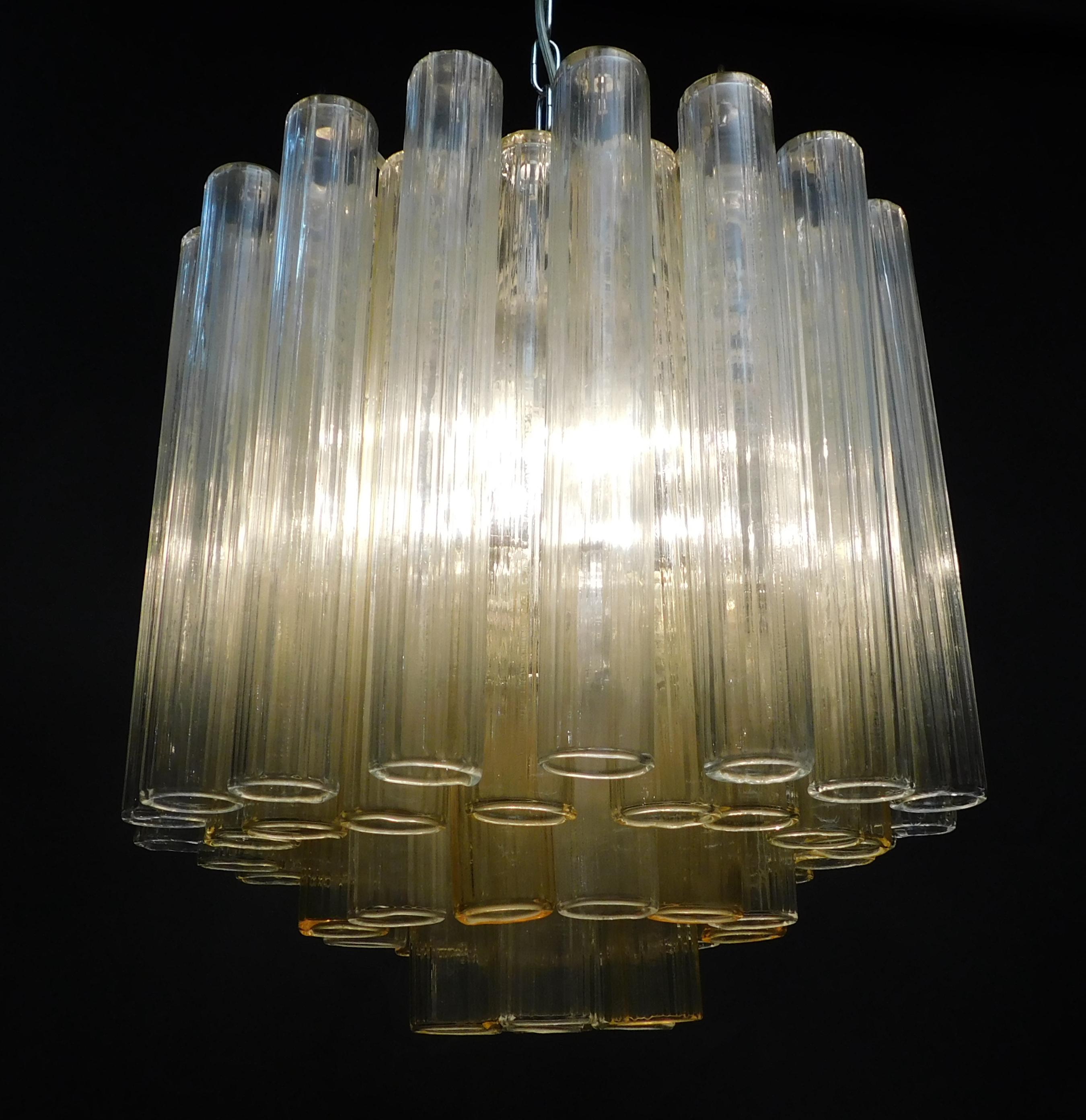 20ième siècle Lustre à tubes de Murano transparents et jaunes en vente