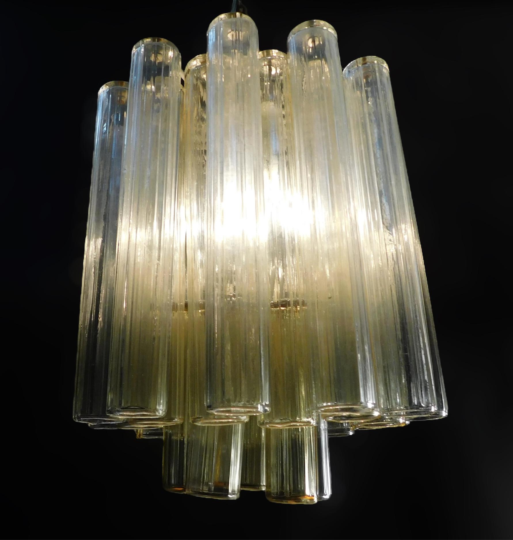 20ième siècle Lustre à tubes de Murano transparents et jaunes en vente