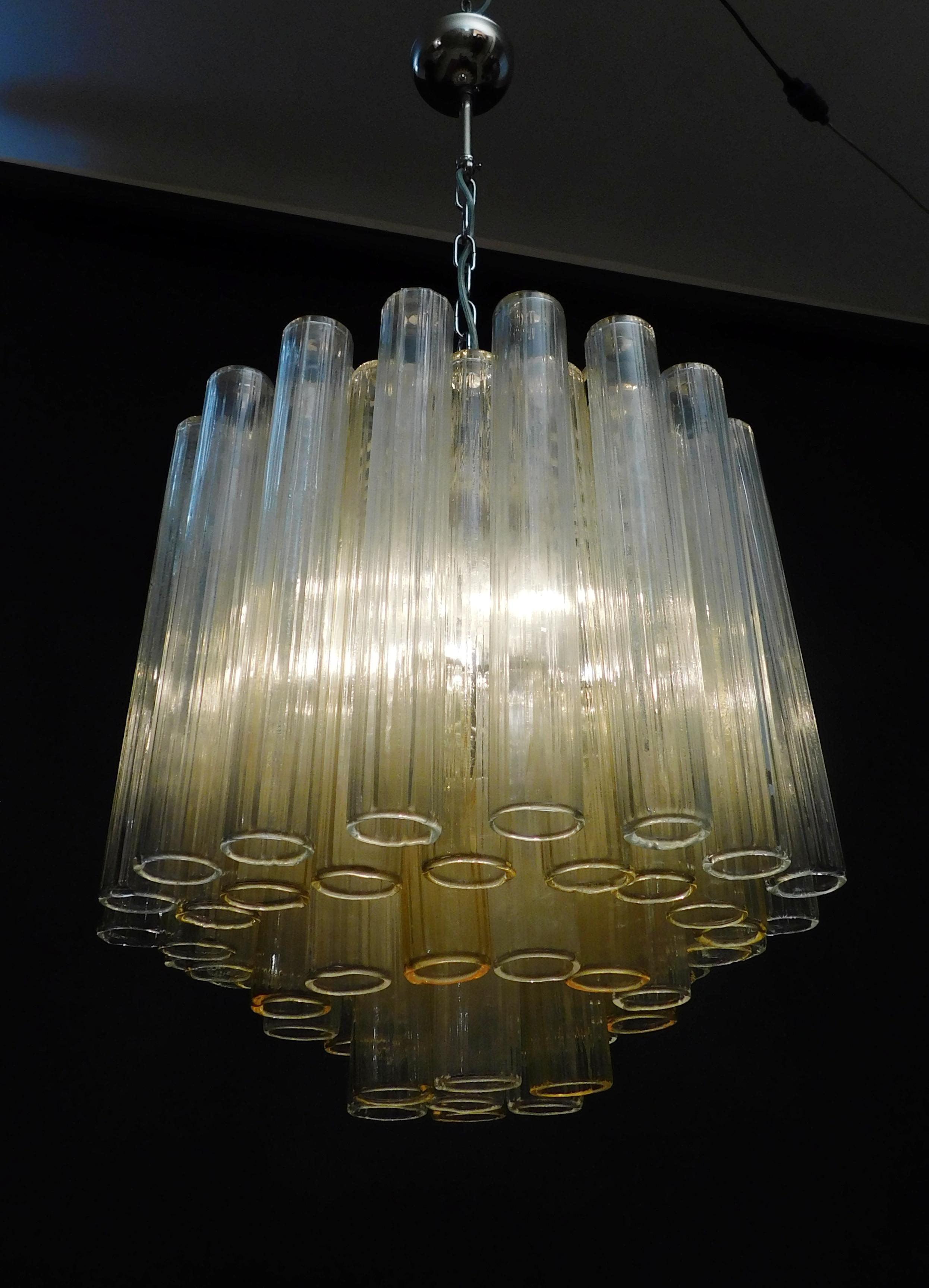 Lustre à tubes de Murano transparents et jaunes en vente 1