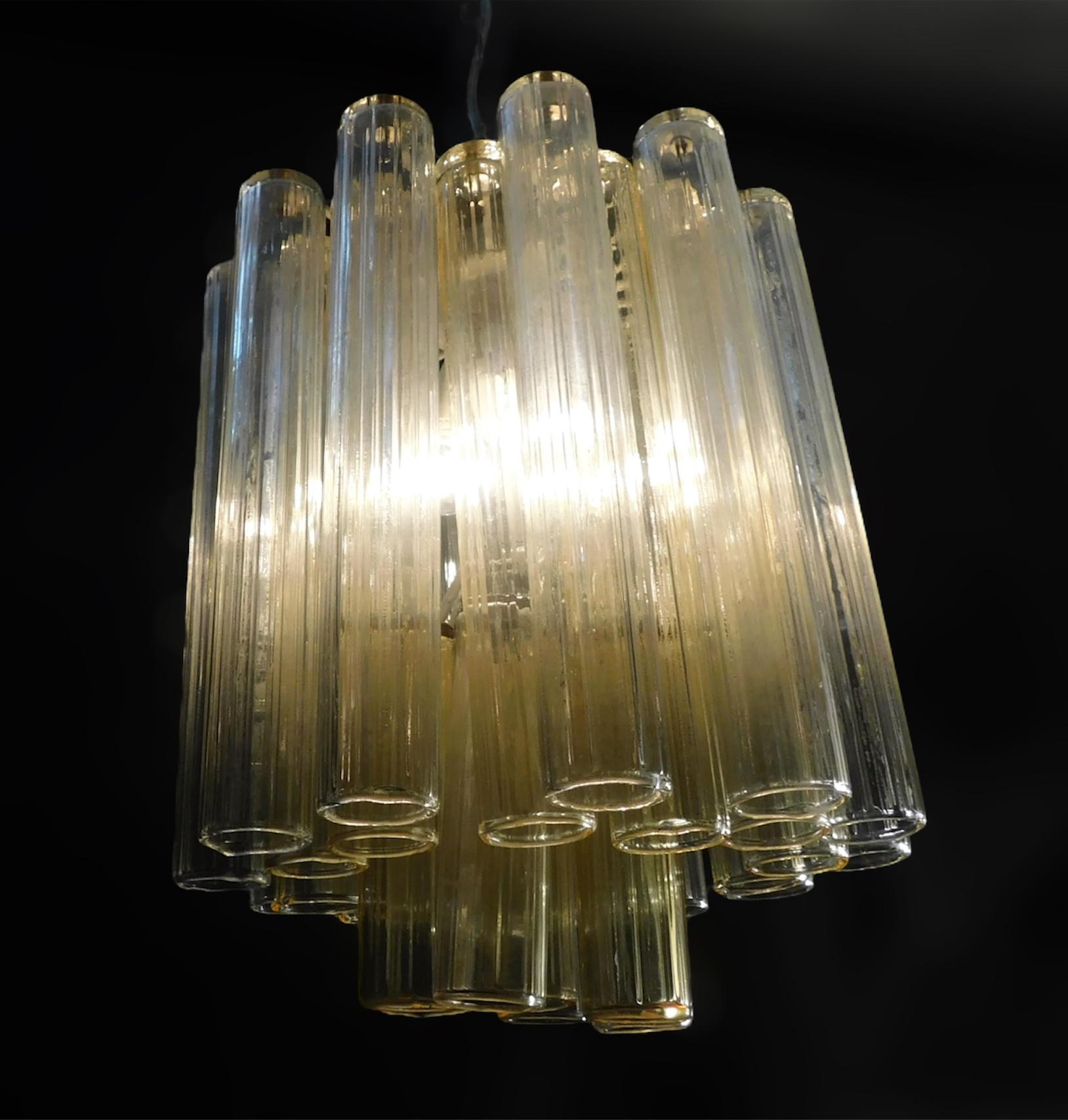Lustre à tubes de Murano transparents et jaunes en vente 1