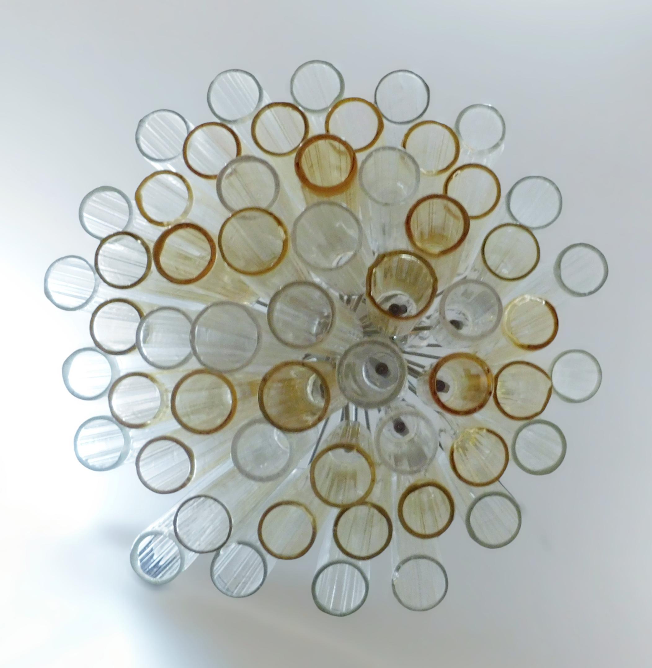 Lustre à tubes de Murano transparents et jaunes en vente 2