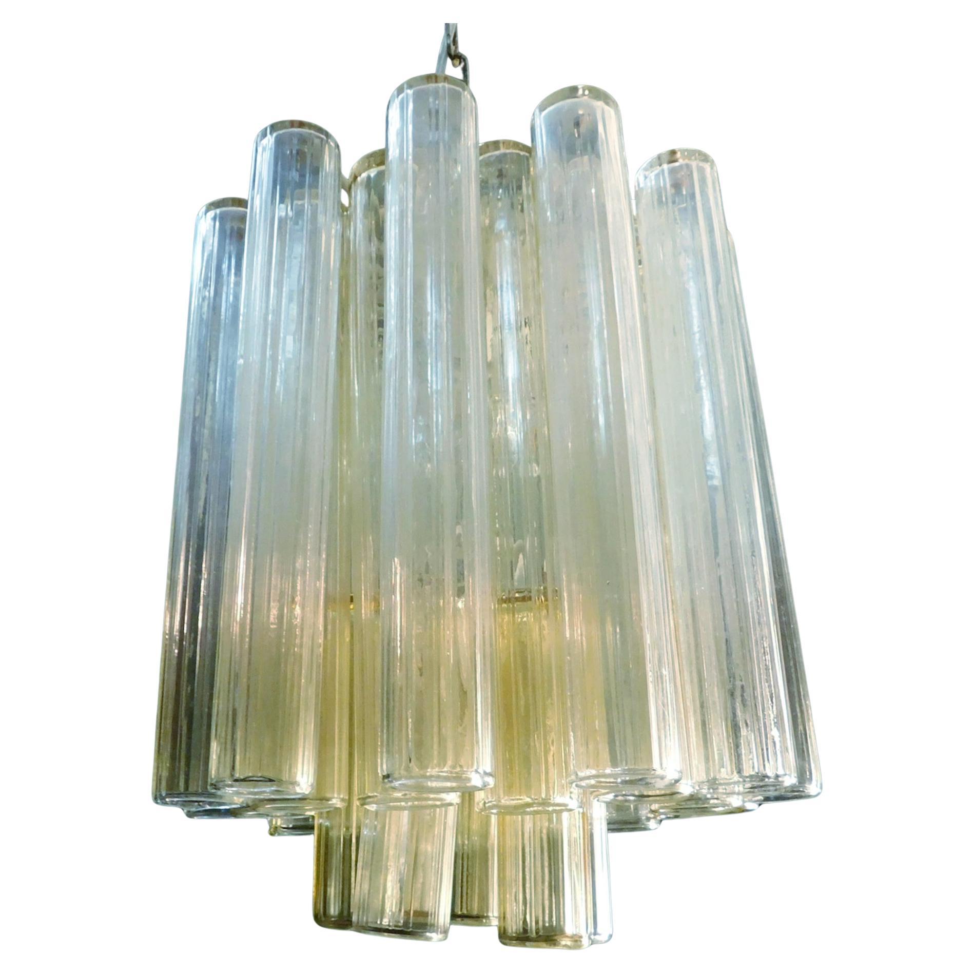 Lustre à tubes de Murano transparents et jaunes en vente