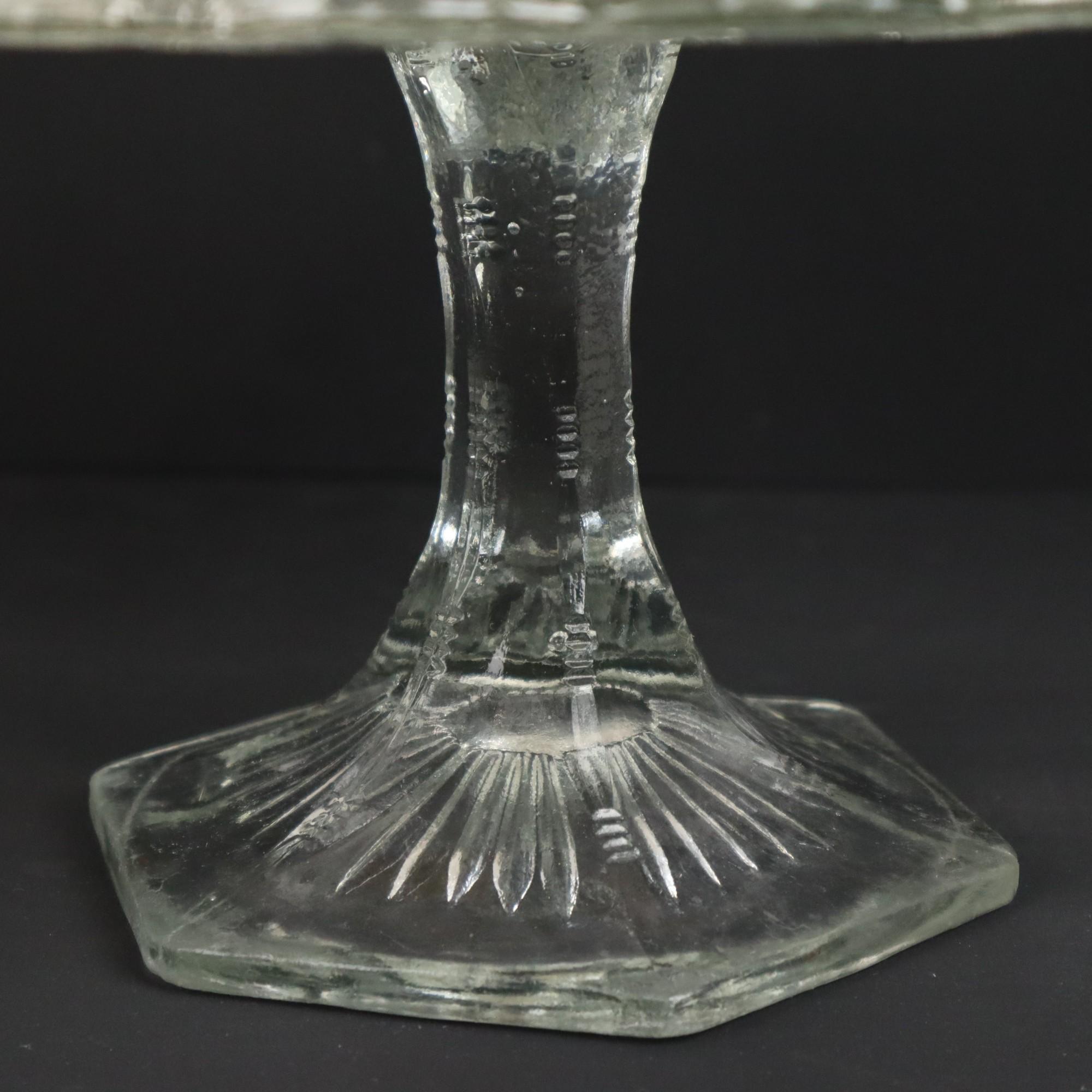 Clear Art Deco Cake Stand Pressed Glass Star Motif Cake Stand For Sale 2
