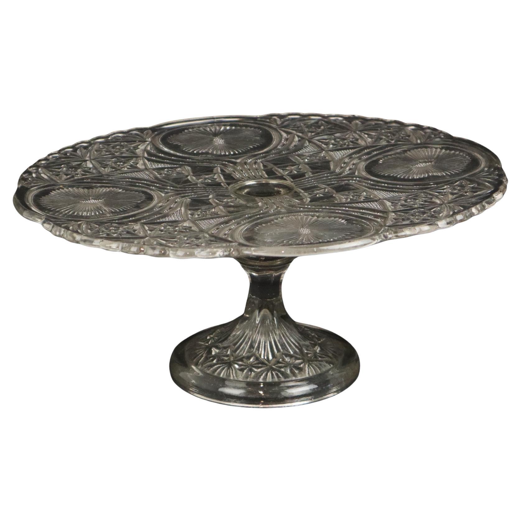 Alzata per torte in vetro pressato trasparente Art Deco Alzata per torte vintage SIV Deposé