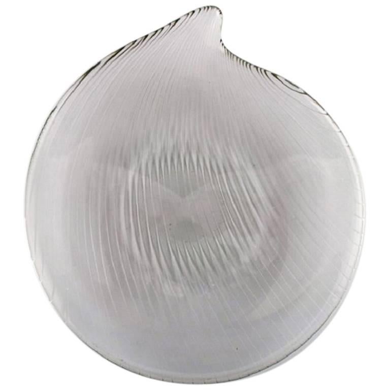 Clear Art Glass Dish with Engraved Decoration in the Form of Stripes