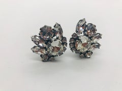 Clear Austrian Crystal Button Cluster Japanned Clip Earrings