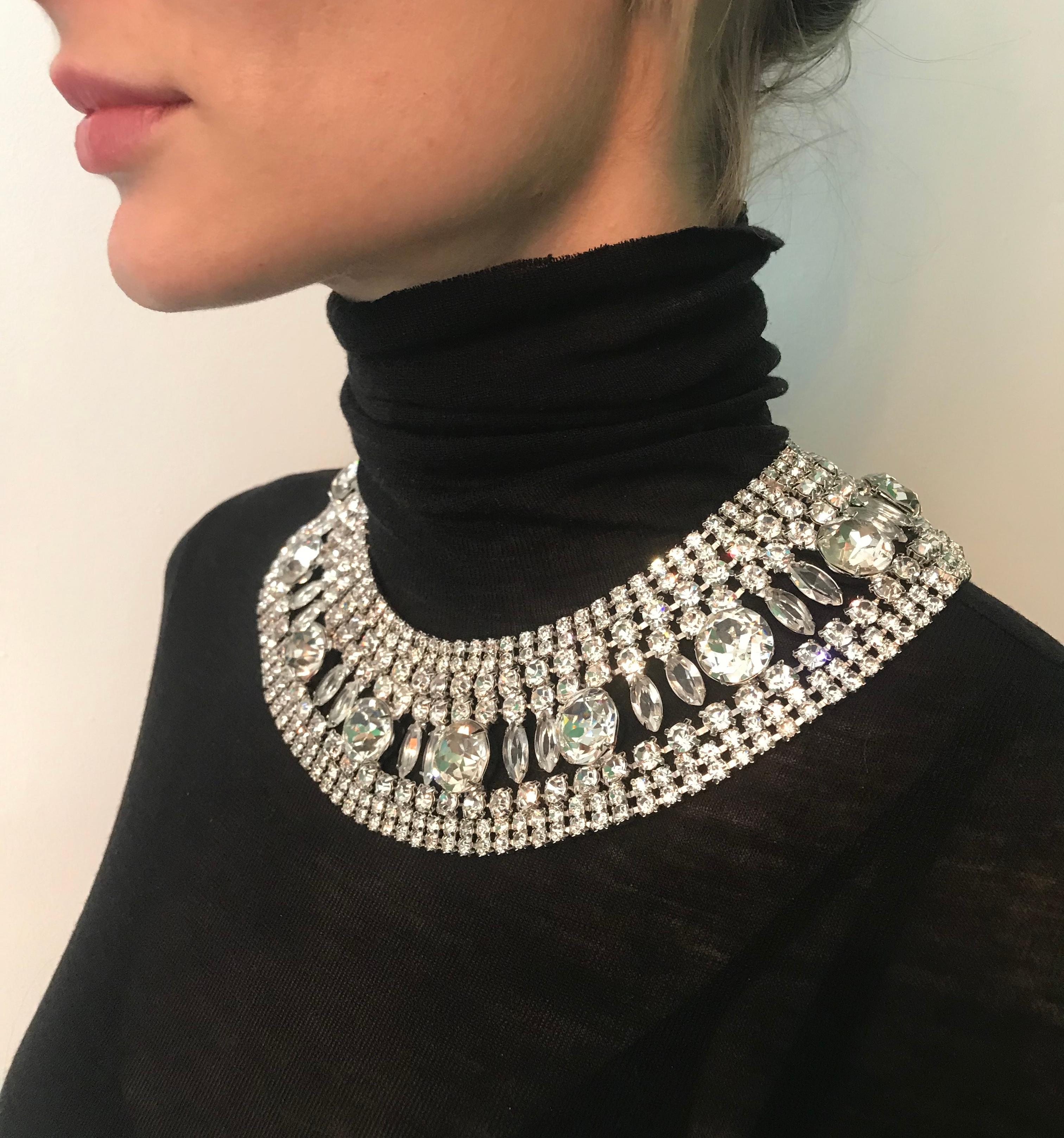 Clear Austrian Crystal Cleopatra Collar Necklace For Sale 4