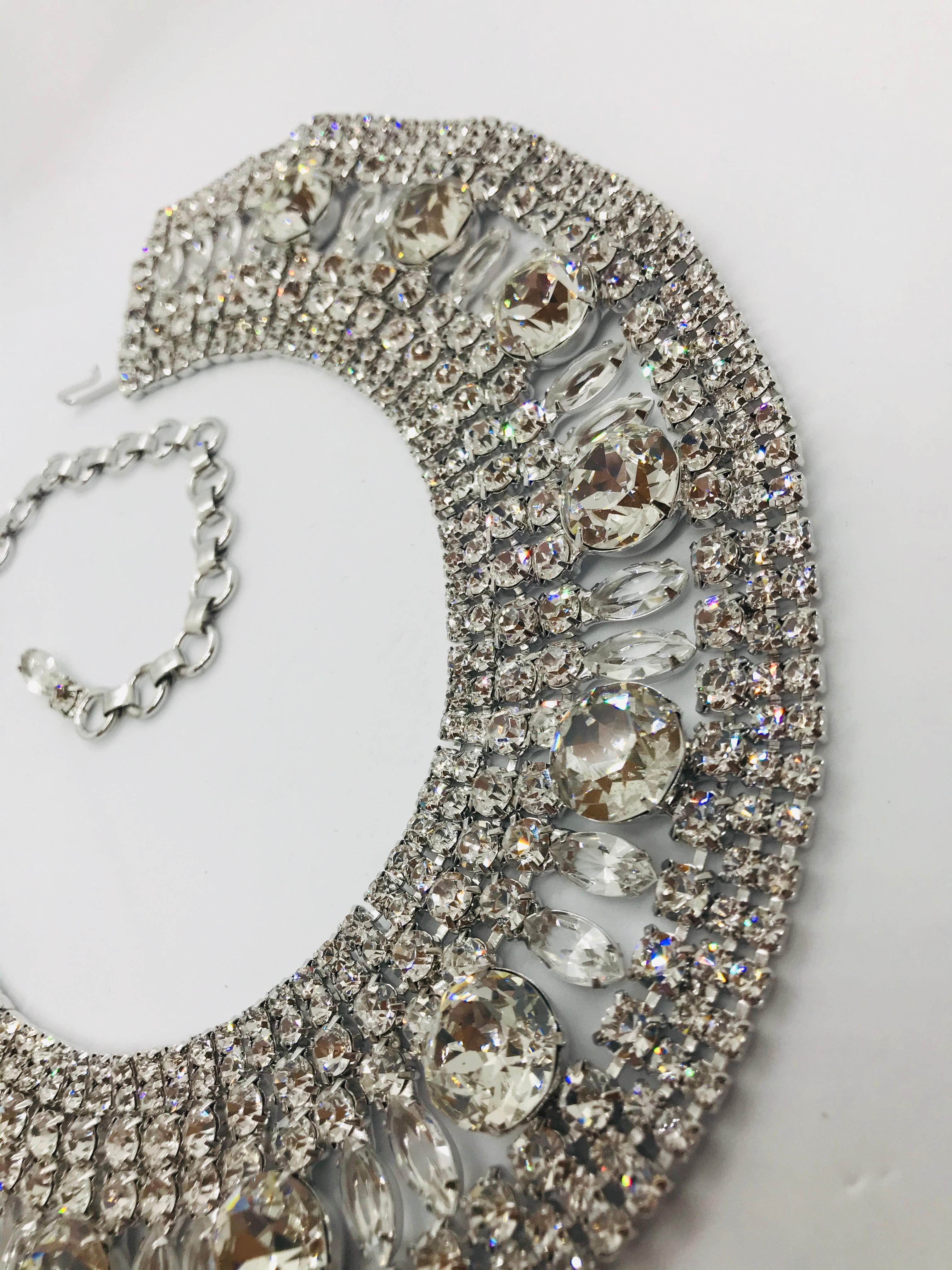 Art Deco Clear Austrian Crystal Cleopatra Collar Necklace For Sale