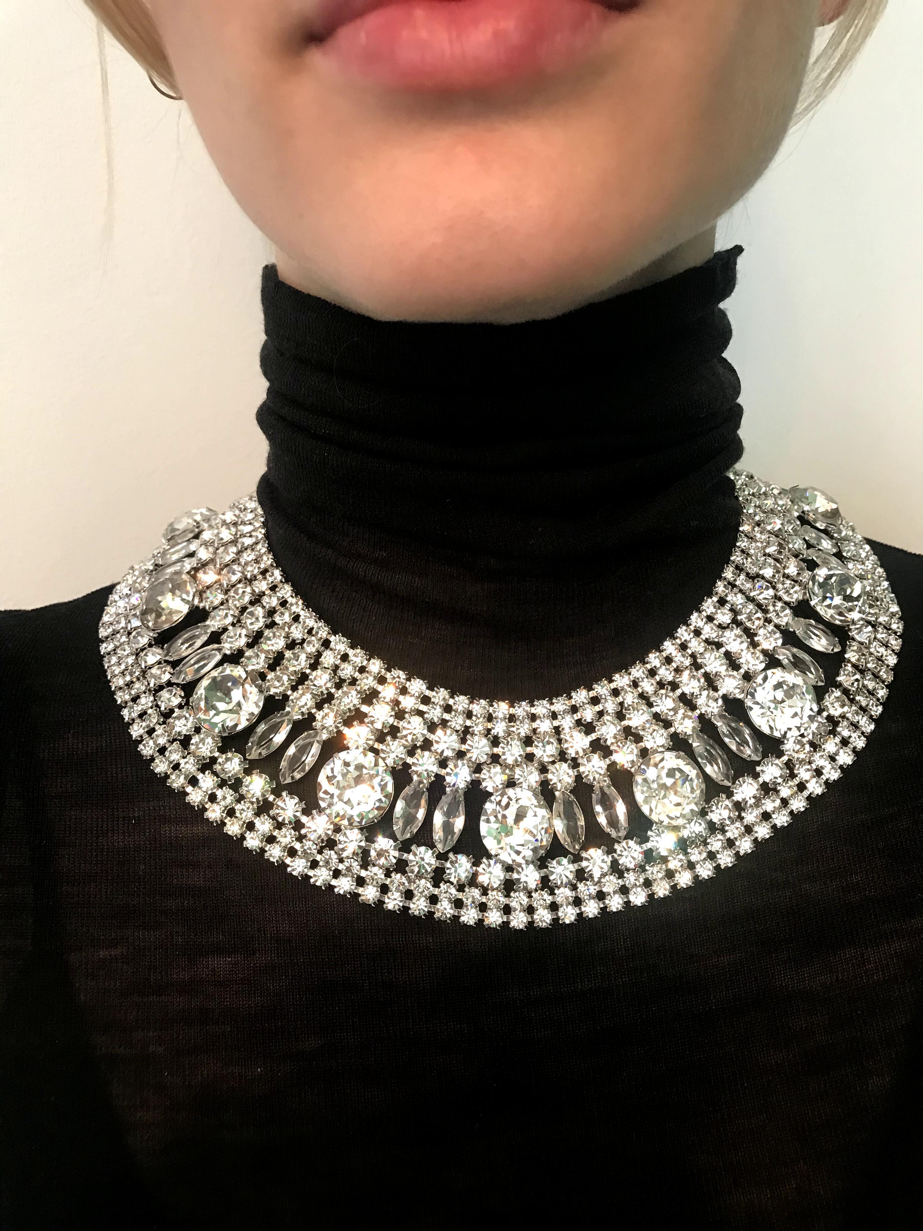 Clear Austrian Crystal Cleopatra Collar Necklace For Sale 3