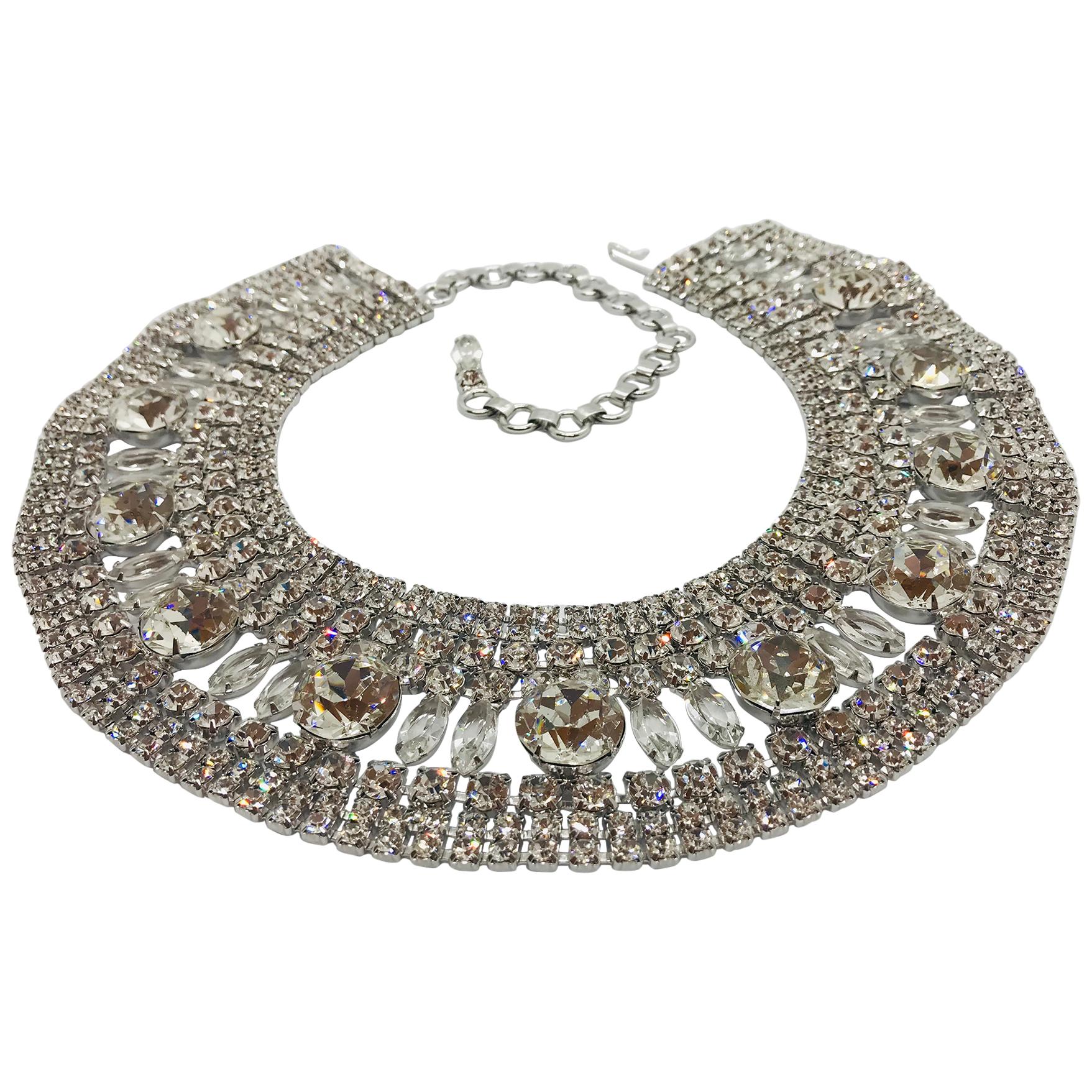 Clear Austrian Crystal Cleopatra Collar Necklace For Sale
