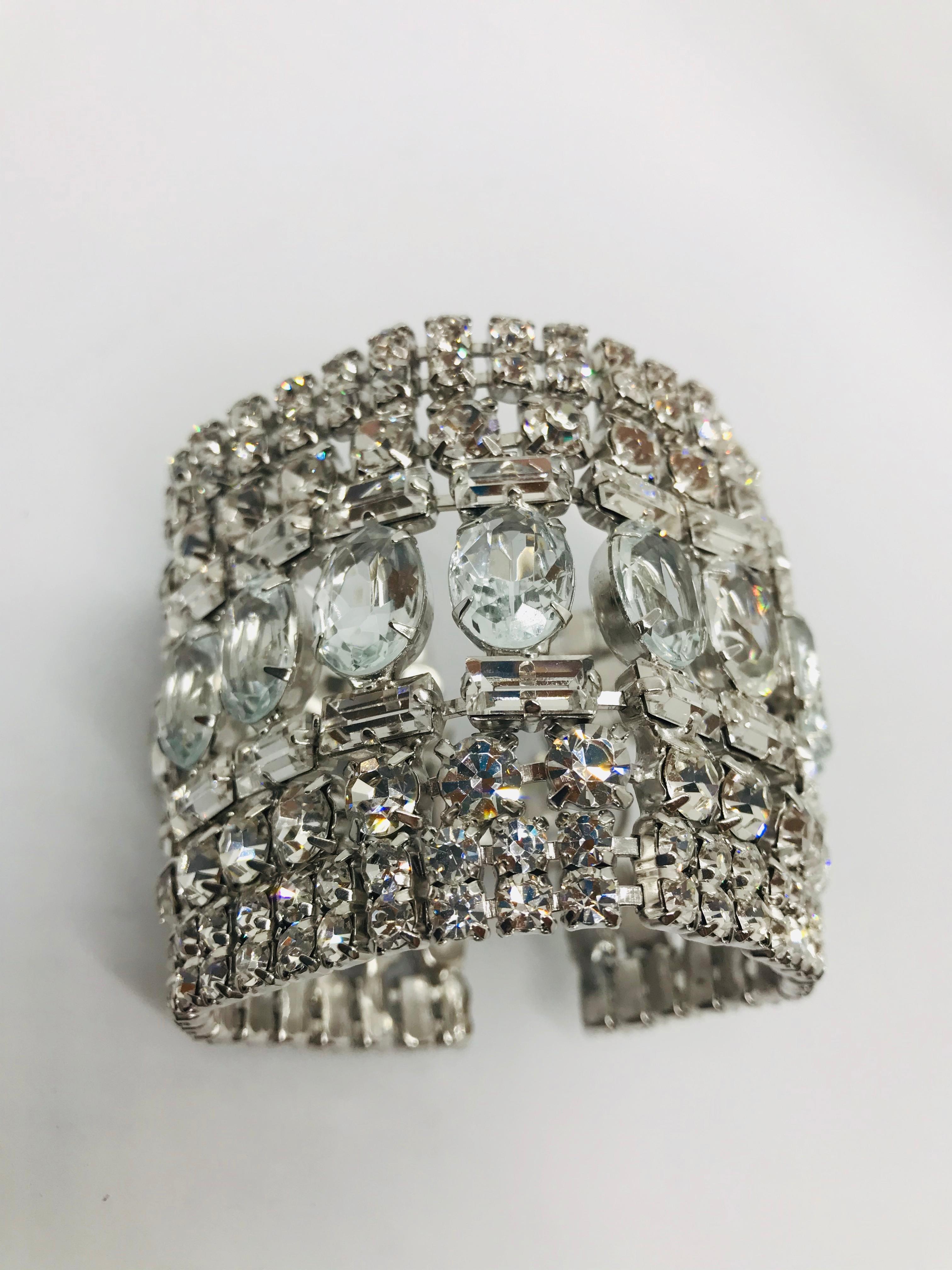 Oval Cut Clear Austrian Crystal Flex Cuff Bracelet For Sale