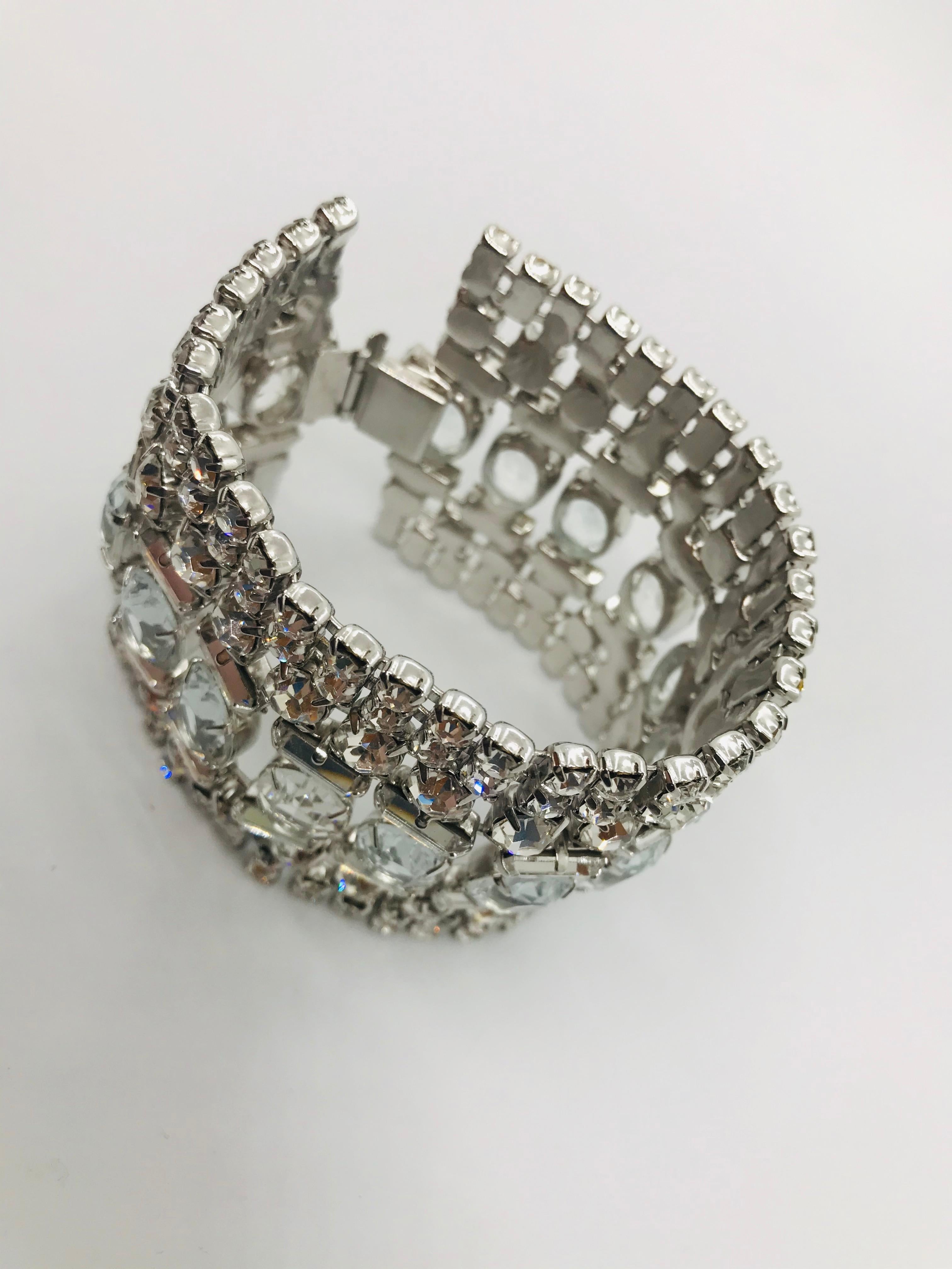 Women's Clear Austrian Crystal Flex Cuff Bracelet For Sale