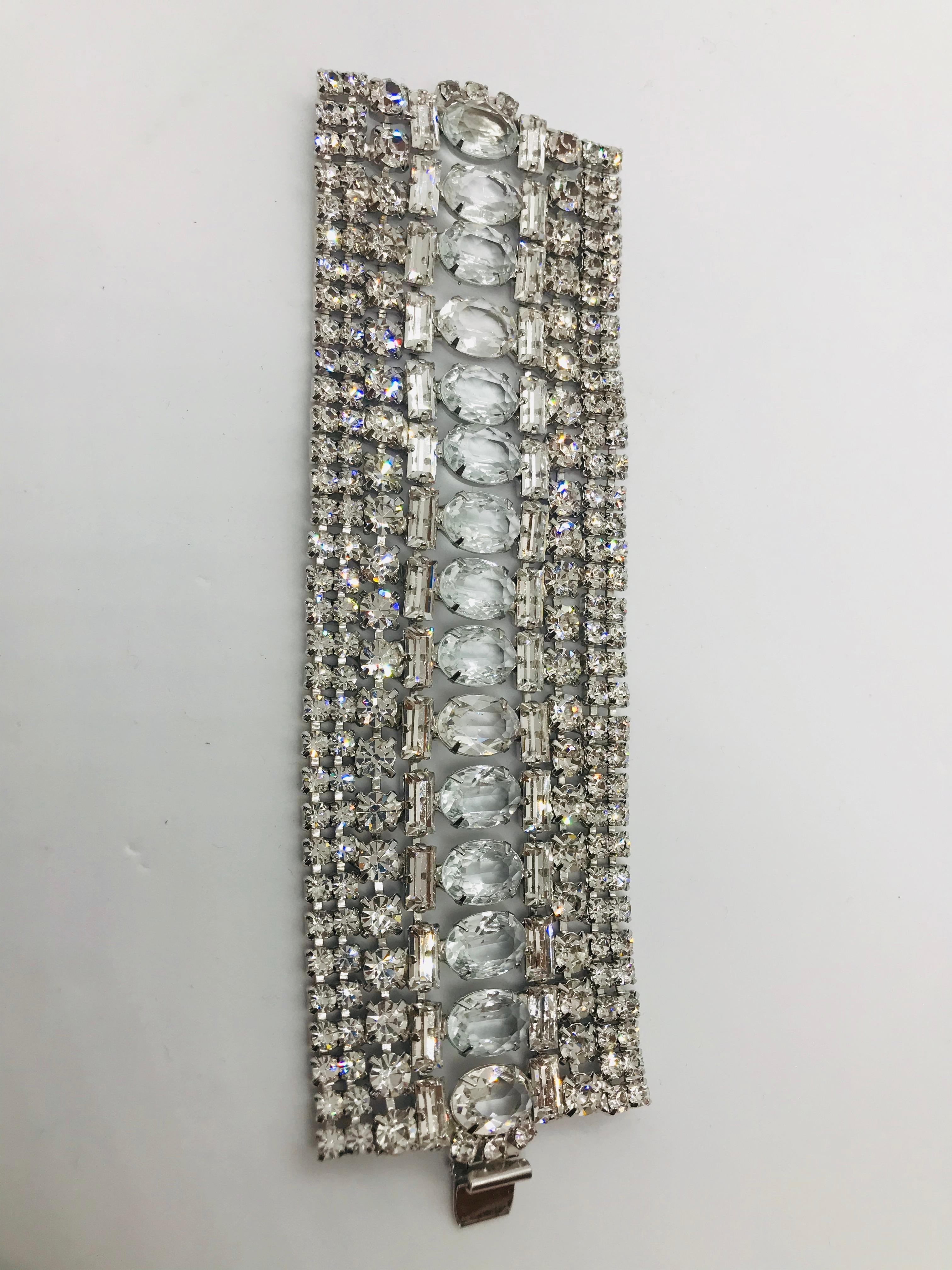 Clear Austrian Crystal Flex Cuff Bracelet For Sale 1