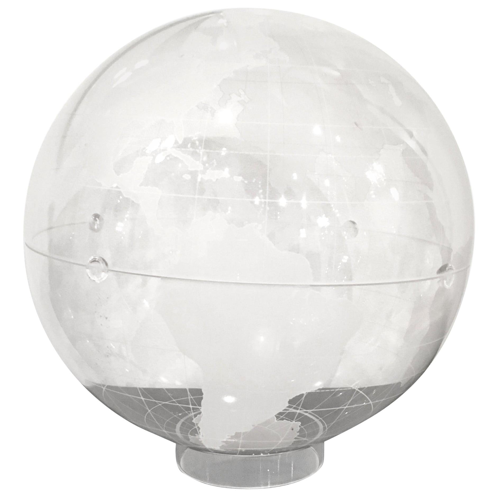 Clear Background Frosted Continents Lucite World Globe on Circular Lucite Stand
