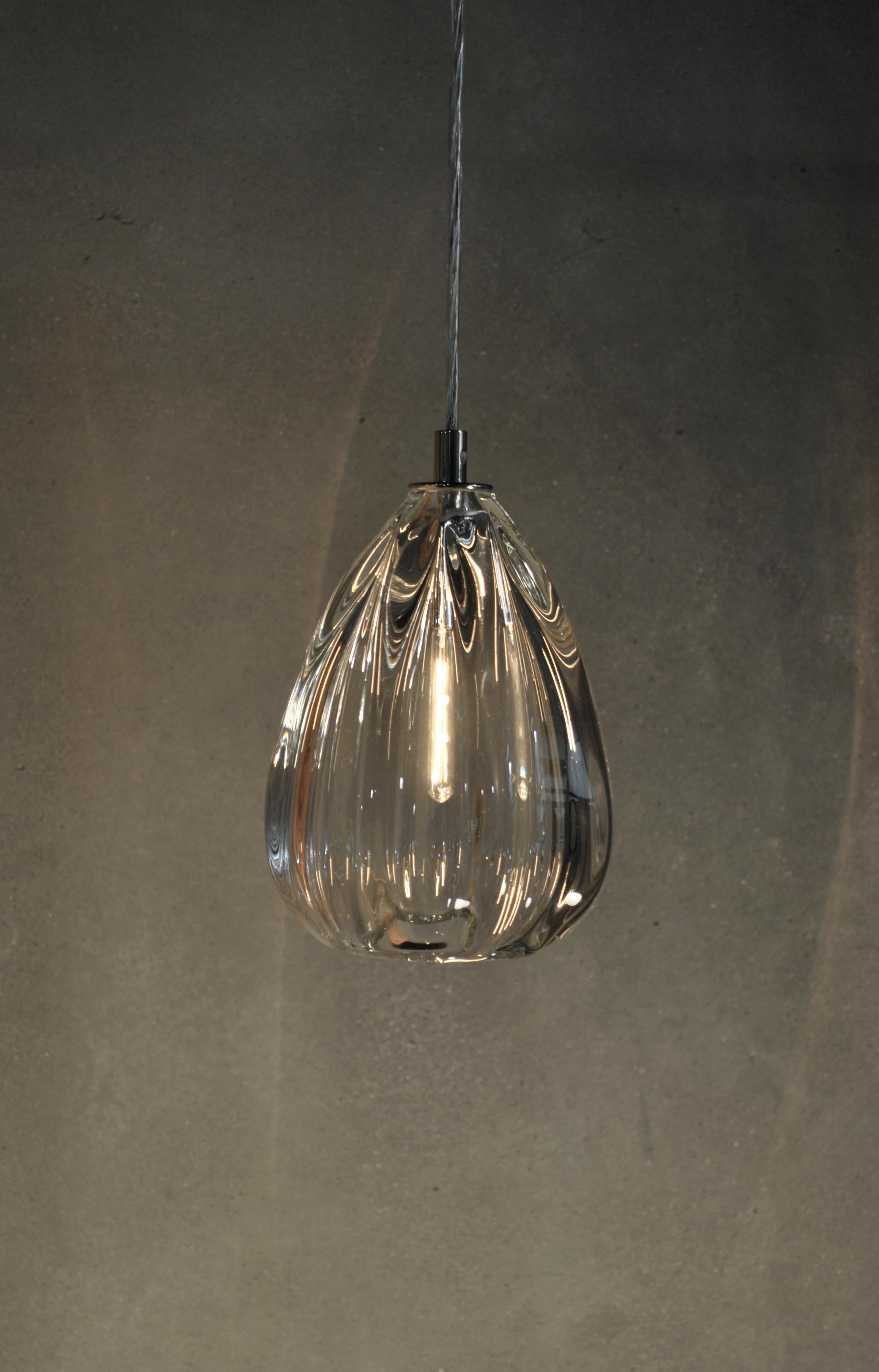 Mid-Century Modern Barnacle Large Cone Clear Pendant Light, Hand Blown Thick Glass - Made to Order For Sale
