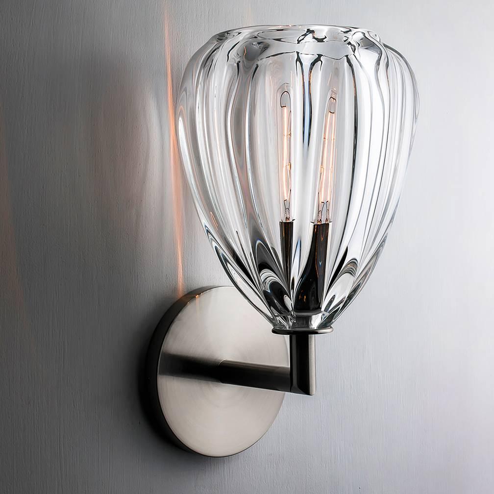 Mid-Century Modern Barnacle Cone Elbow Wall Sconce, Hand Blown Clear Glass - Made to Order For Sale