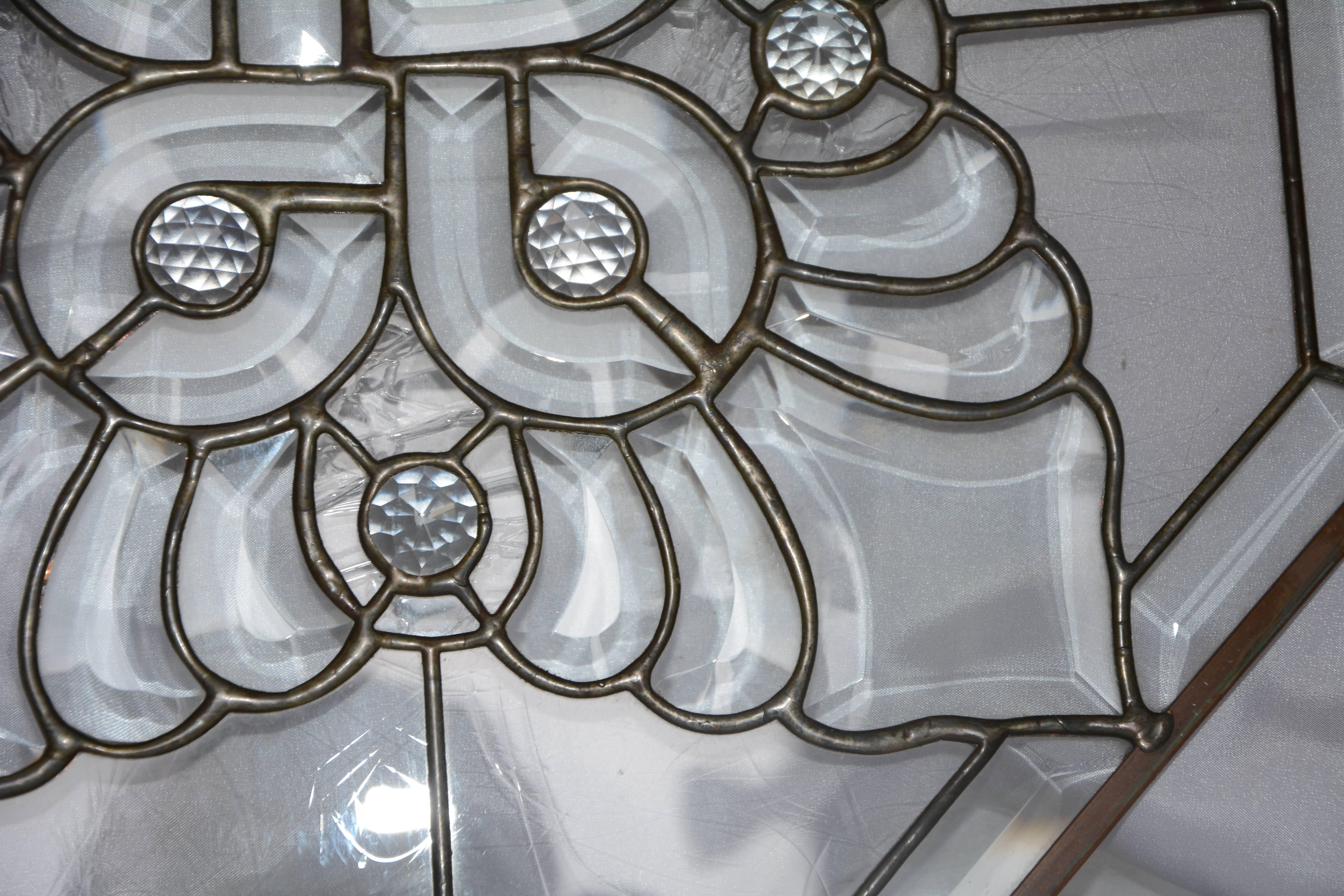 Beveled Clear Bevelled, Leaded Glass Mounted in Copper For Sale
