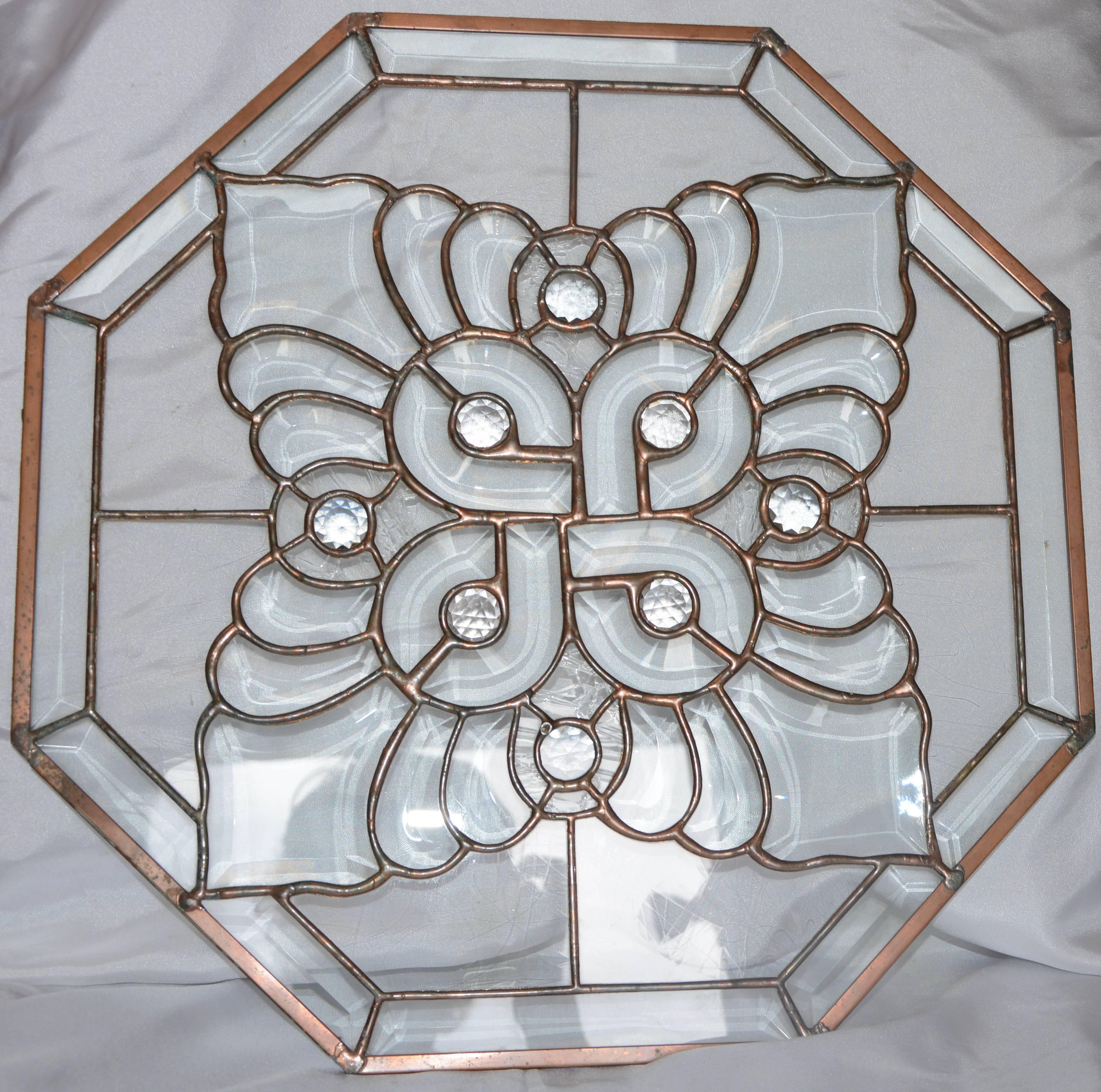 Clear Bevelled, Leaded Glass Mounted in Copper In Good Condition For Sale In Cookeville, TN