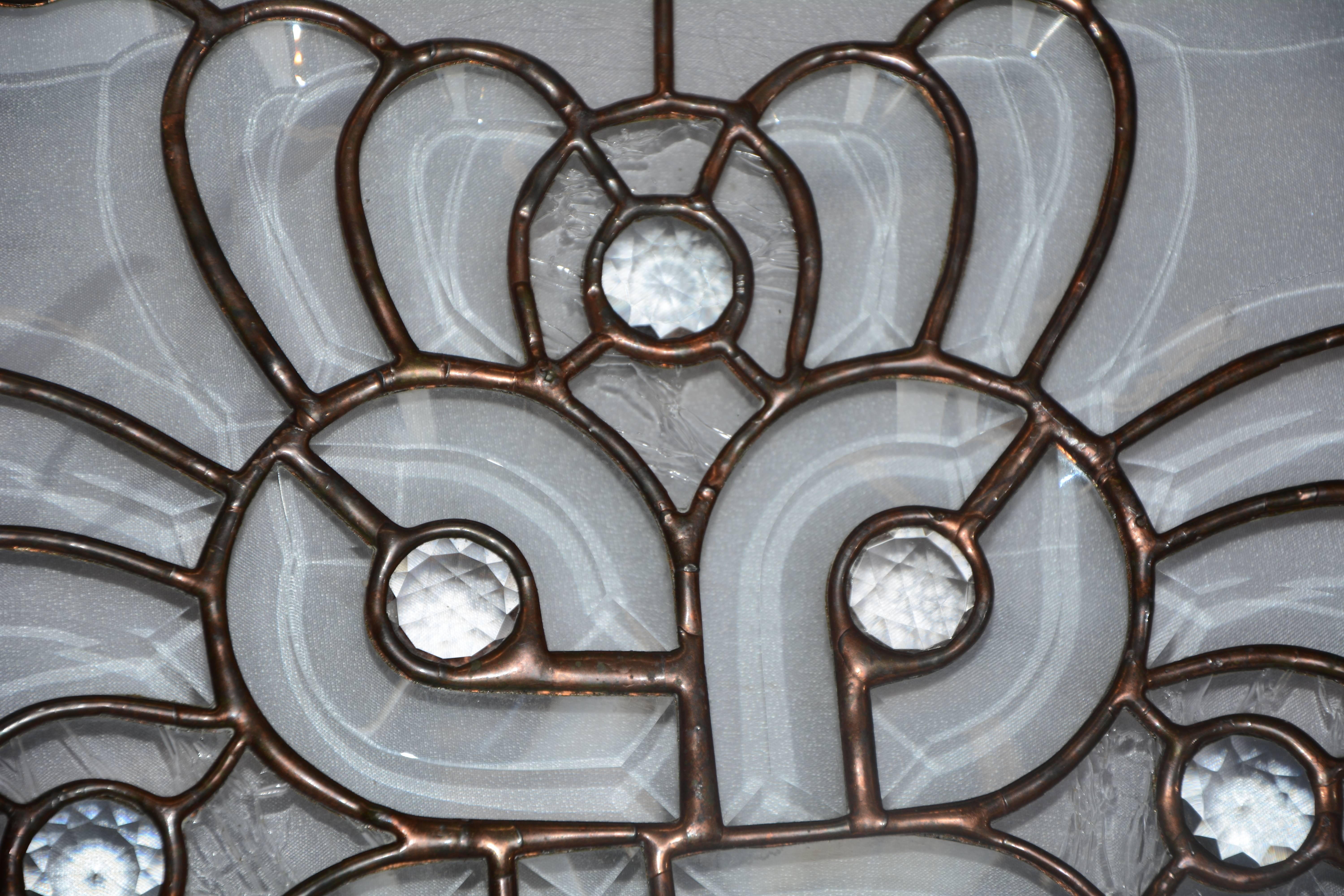 20th Century Clear Bevelled, Leaded Glass Mounted in Copper For Sale