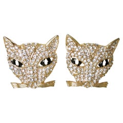 Clear & Black Crystal Cat Earrings