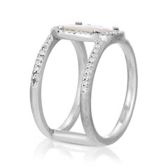 Clear Black Diamond Slice Double Halo Pave Double Band Ring in 18k White Gold