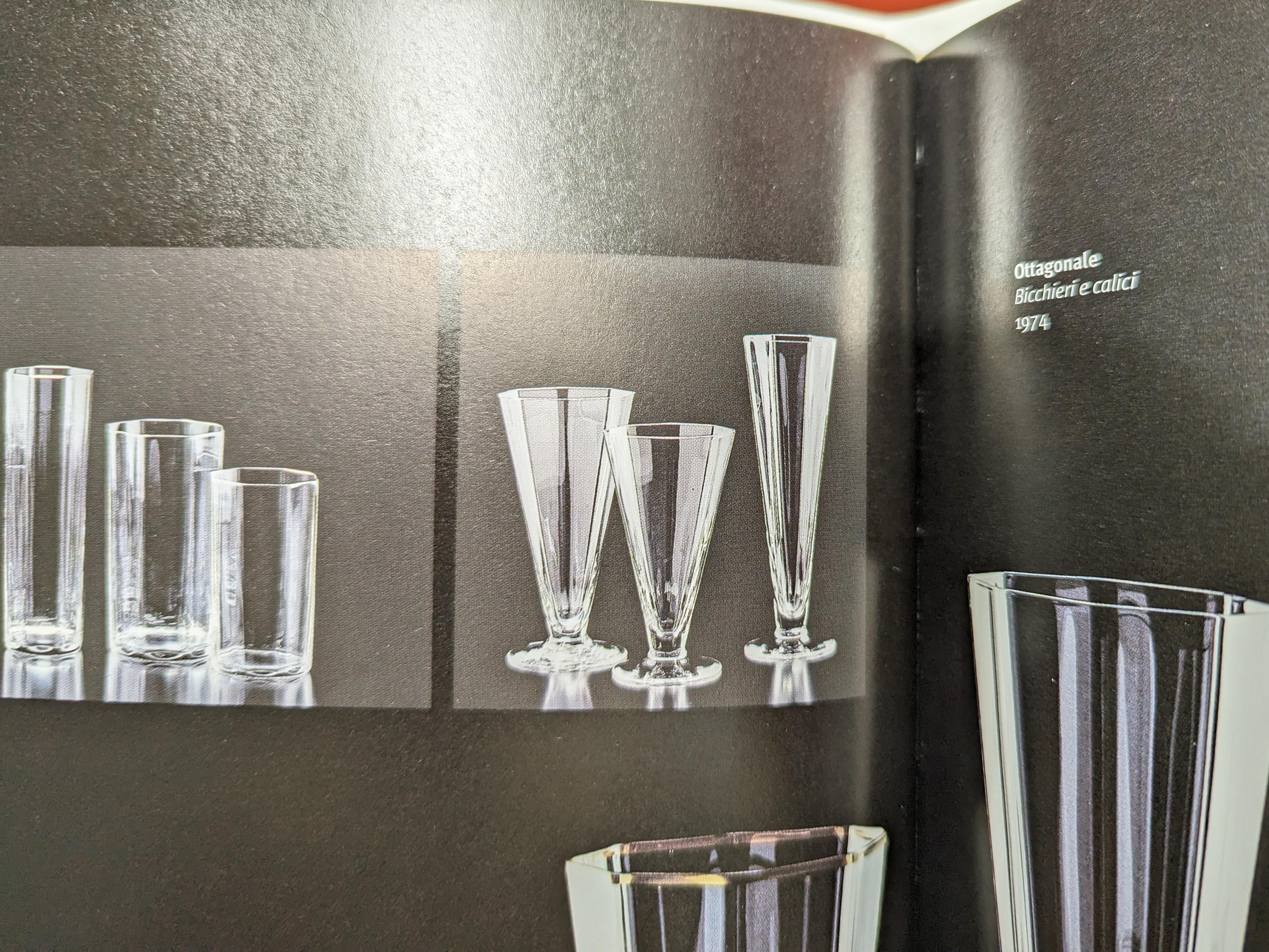 Clear & black Murano Glass ottagonali serie flutes by Carlo Moretti, 1974 For Sale 3