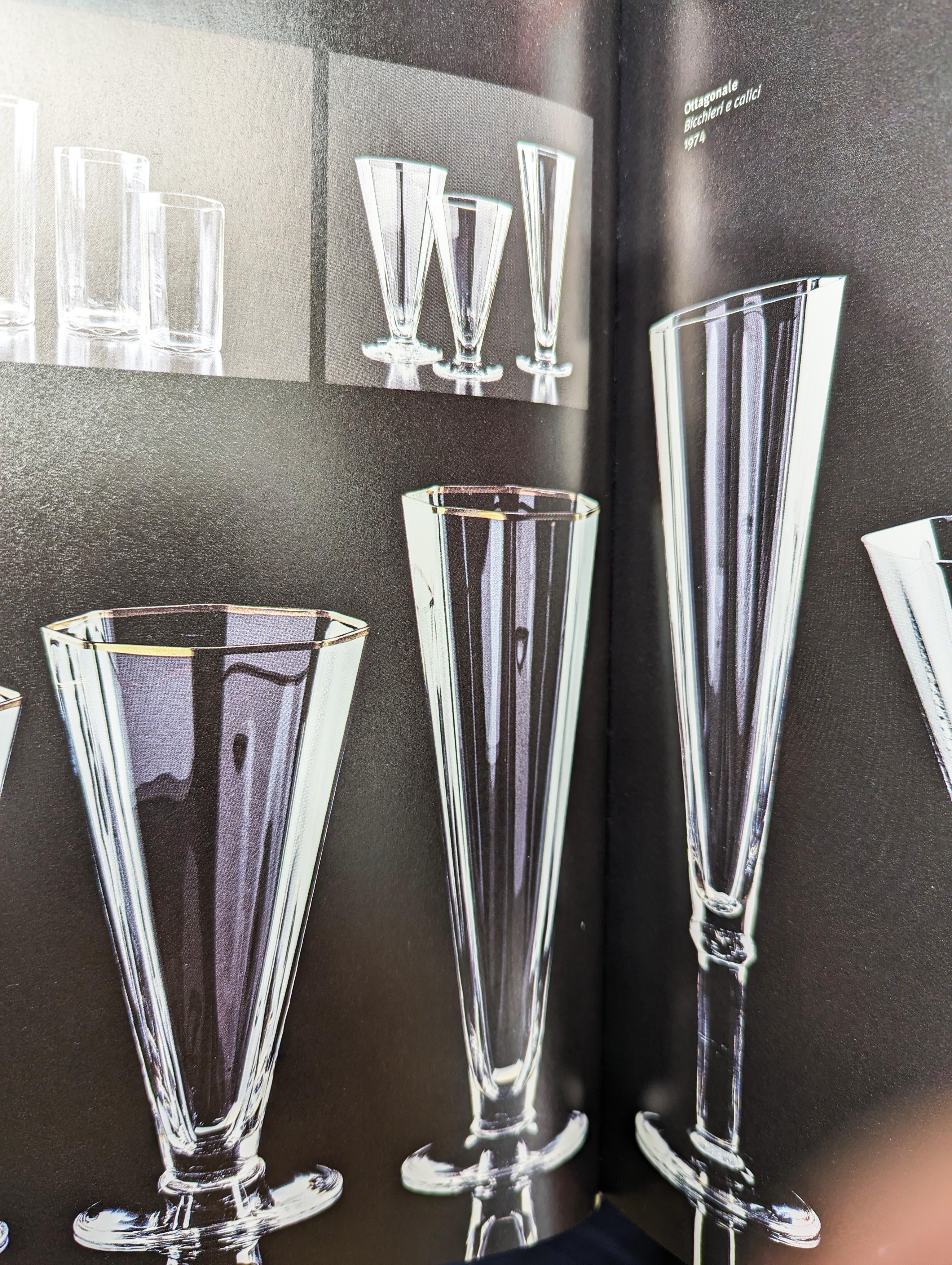Clear & black Murano Glass ottagonali serie flutes by Carlo Moretti, 1974 For Sale 3