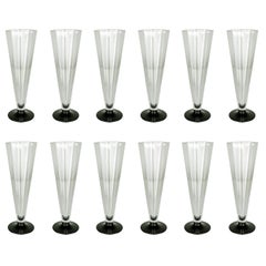Flûtes de la série ottagonale en verre de Murano clair et noir par Carlo Moretti, 1974