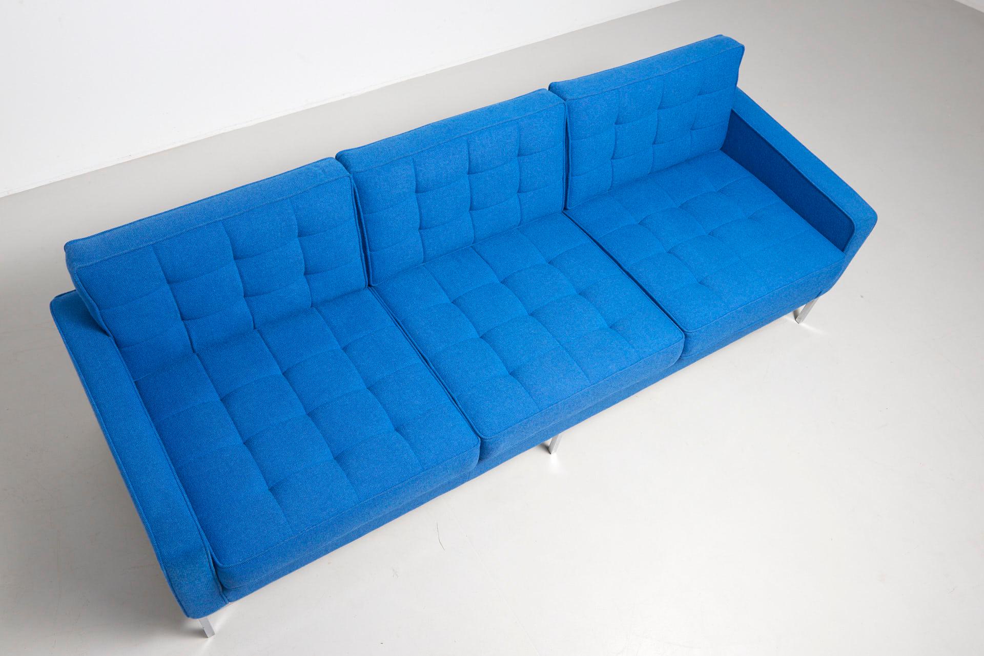 Mid-Century Modern Clear Blue 3 Seat Sofa by Florence Knoll, 1954