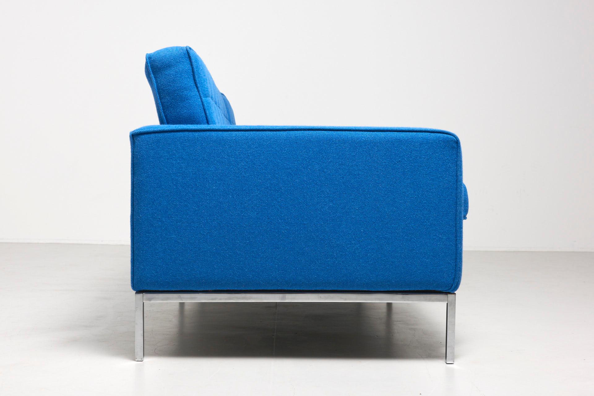 Steel Clear Blue 3 Seat Sofa by Florence Knoll, 1954