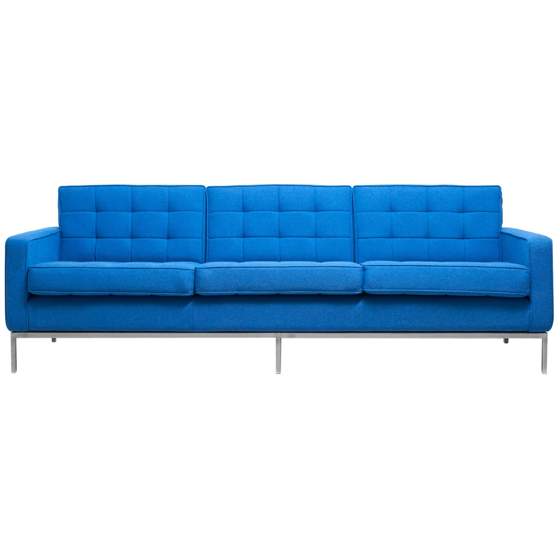 Clear Blue 3 Seat Sofa by Florence Knoll, 1954