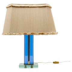 Lampada da tavolo in vetro blu trasparente e ottone di Pietro Chiesa per Fontana Arte