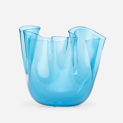 Clear Blue Glass Fazzoletto Vase by Venini