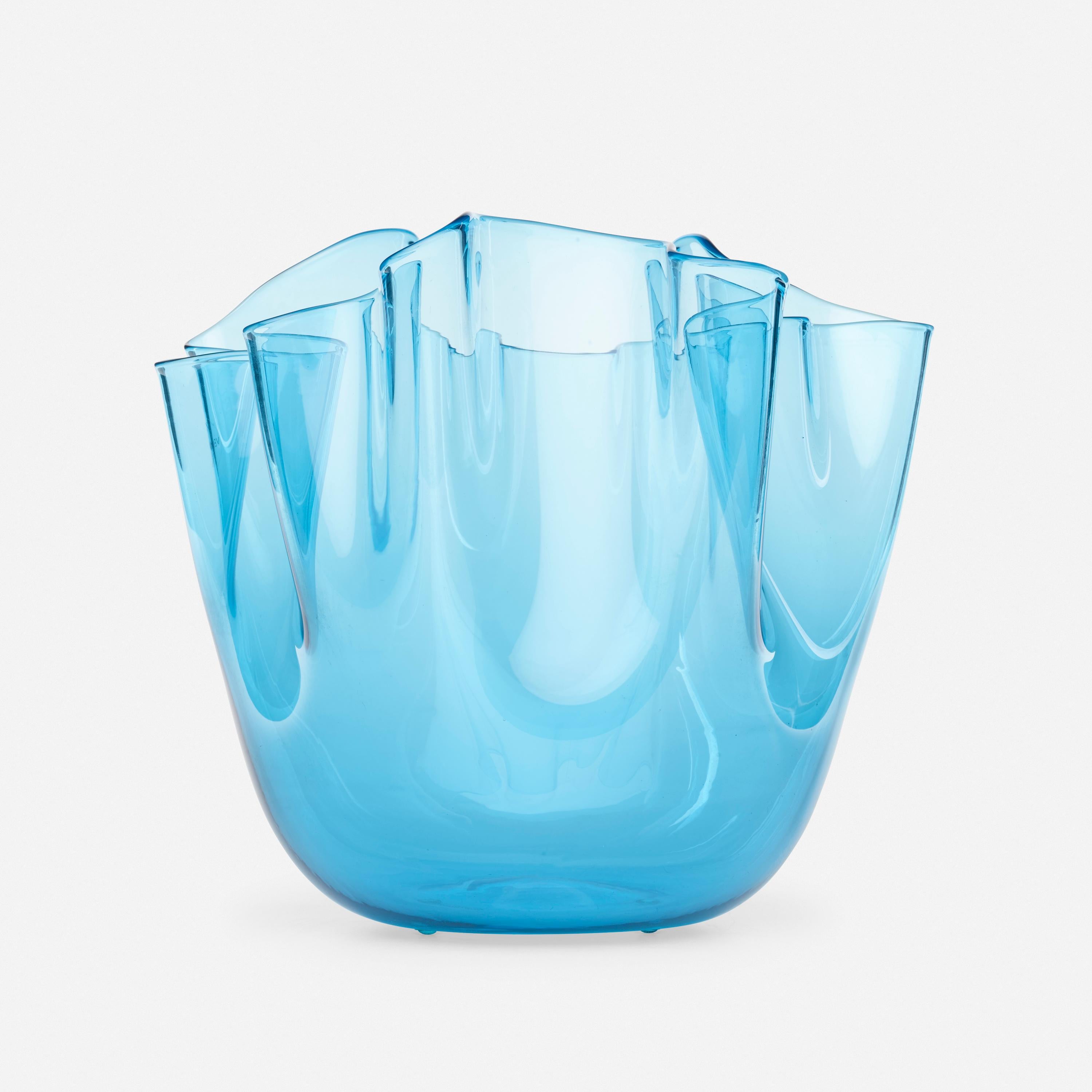 Fazzoletto-Vase aus klarem blauem Glas von Venini (Italienisch) im Angebot