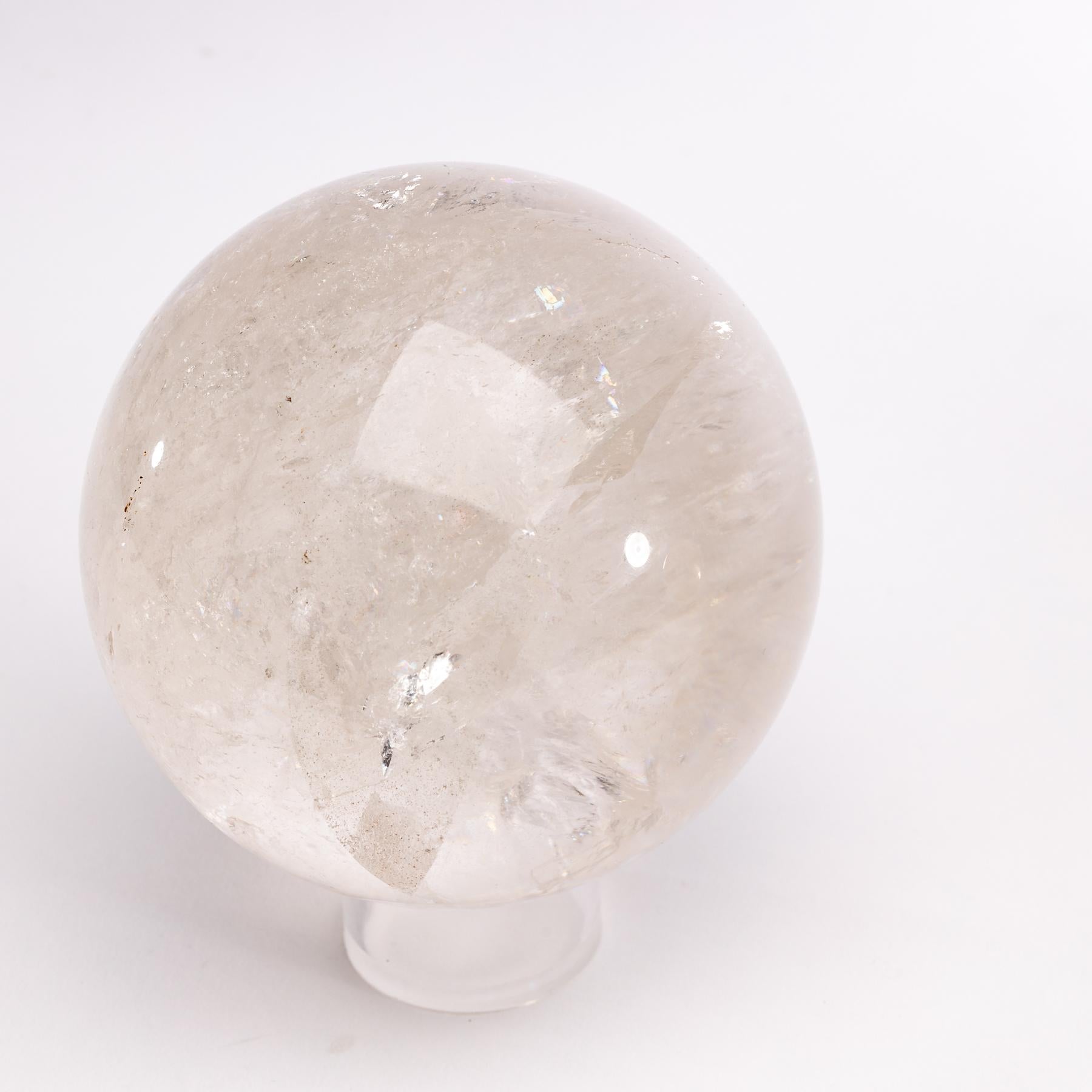 Clear Brazilian Quartz Sphere Mounted on a Acrylic Ring Base In New Condition In Polanco, CDMX