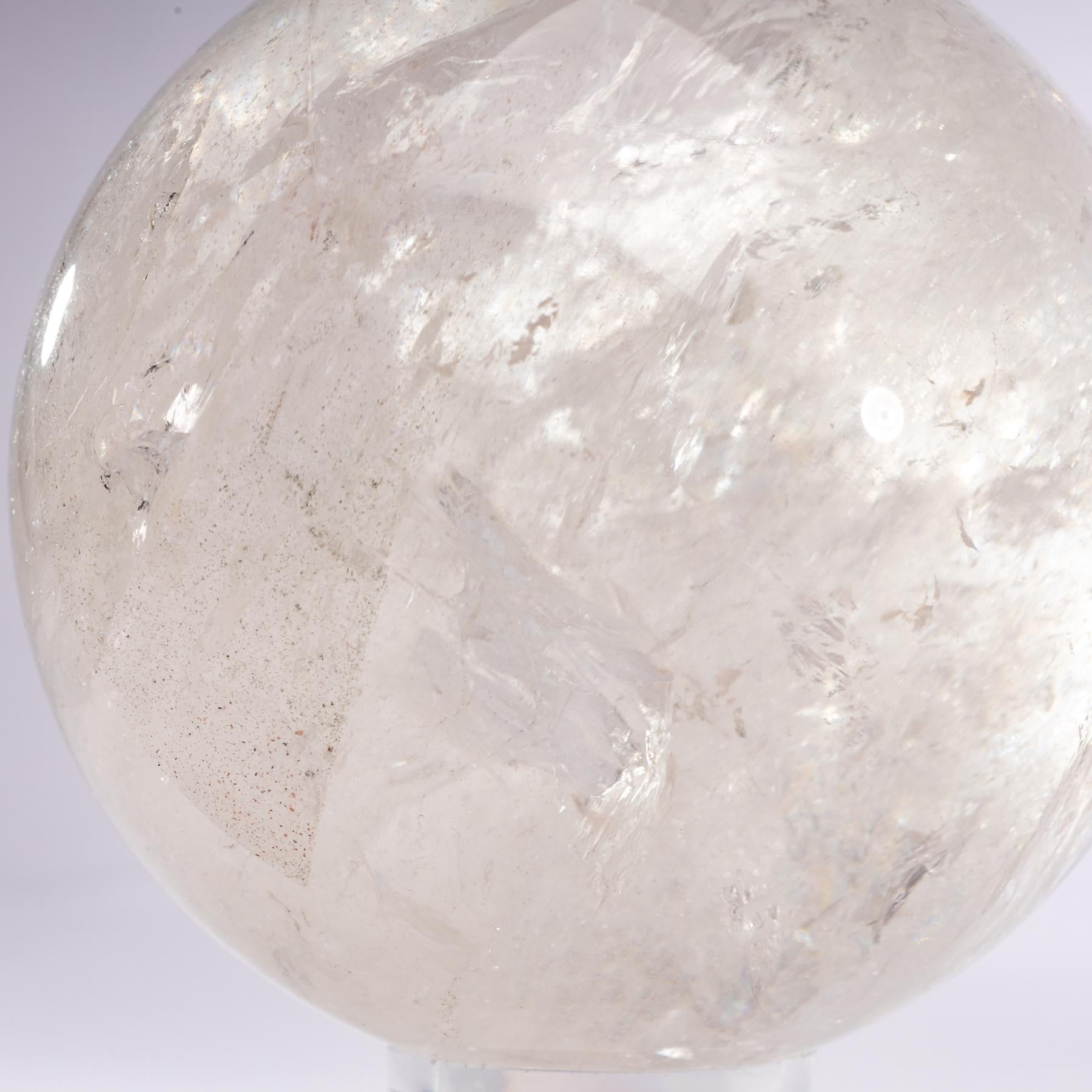 Contemporary Clear Brazilian Quartz Sphere Mounted on a Acrylic Ring Base