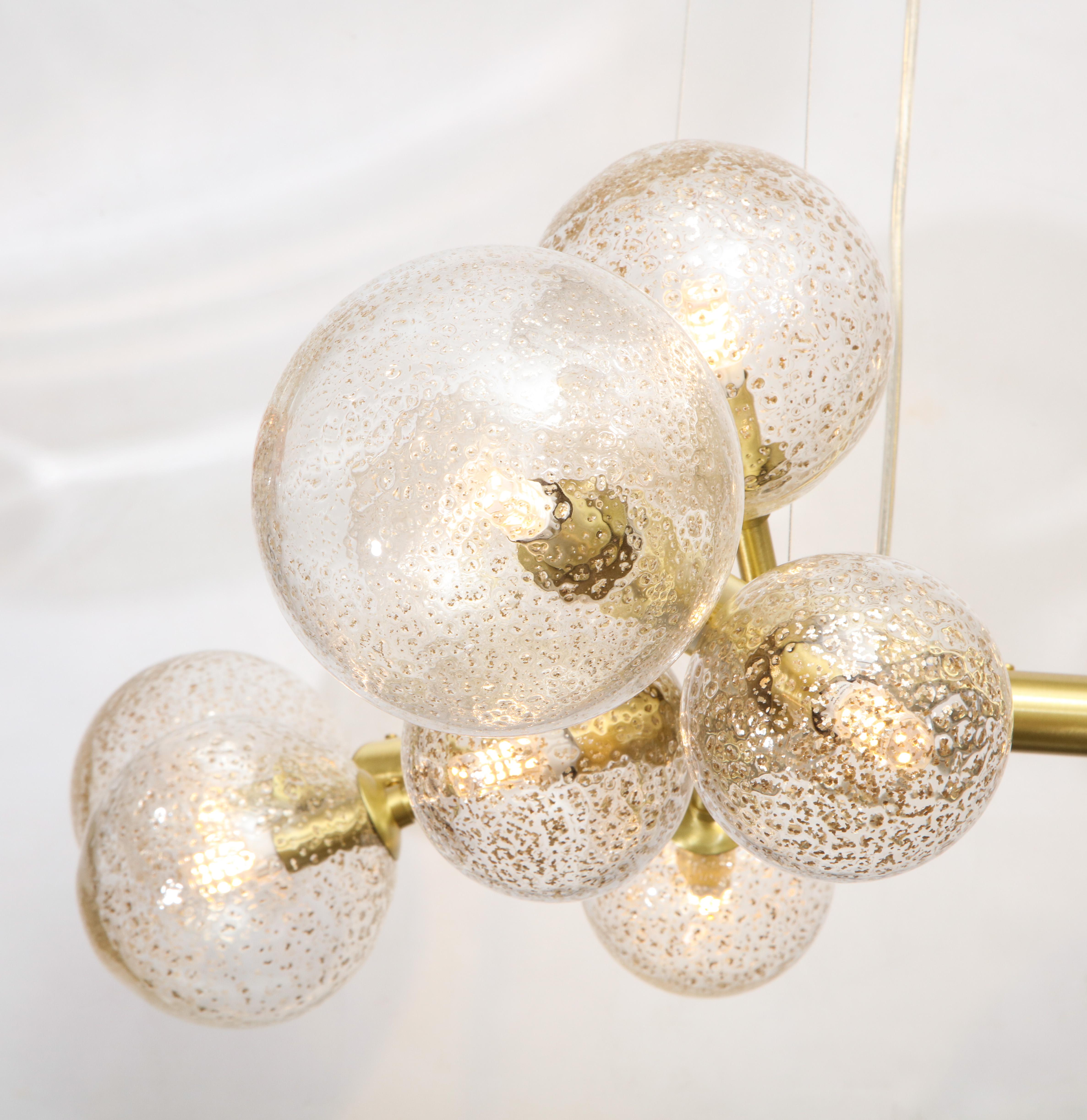 Contemporary Clear & Bronze Flecked Murano & Brass 12-Light Globe Chandelier by Alberto Donà