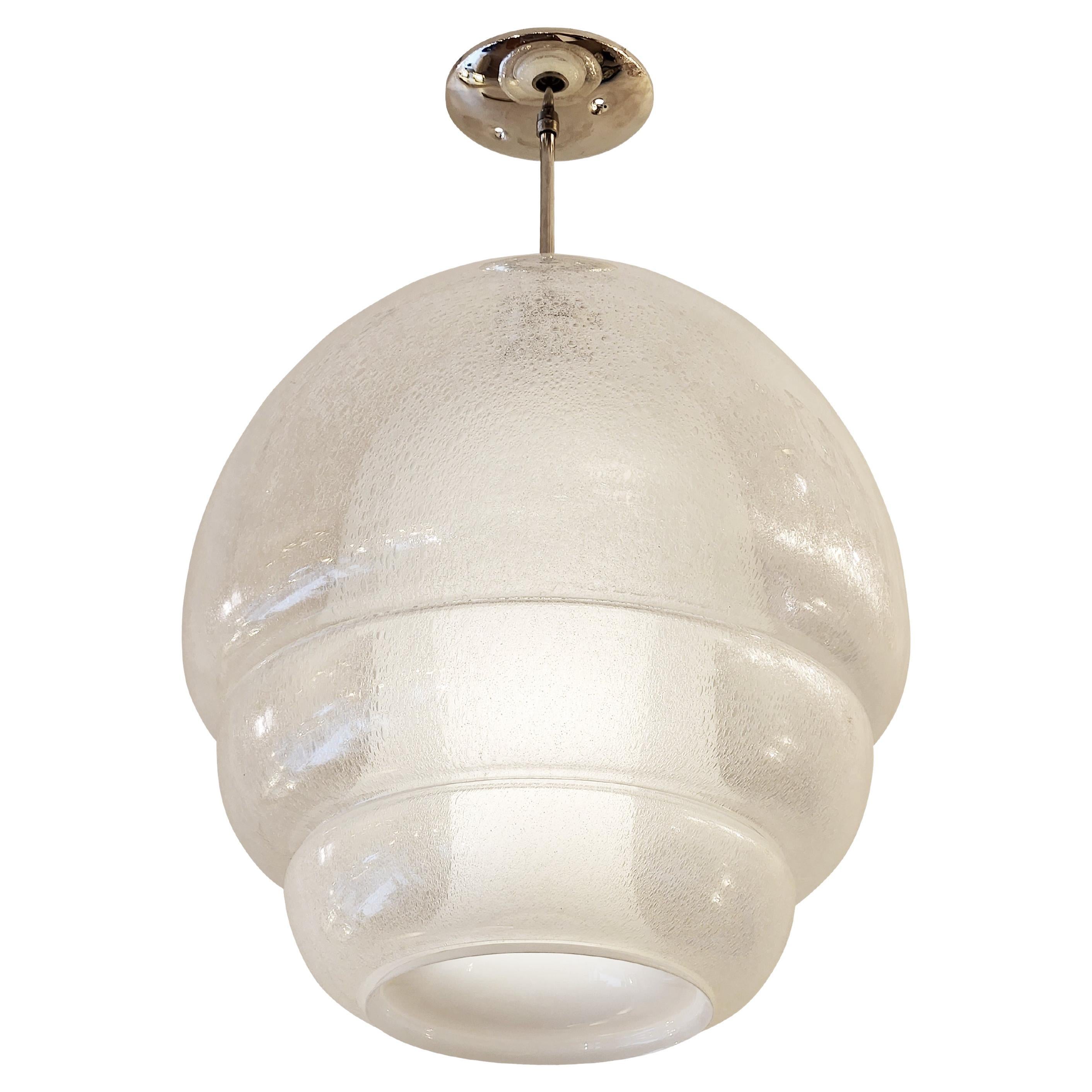 Lampe à suspension en verre bullé transparent Carlo Nason pour Mazzega, Italie, années 1960