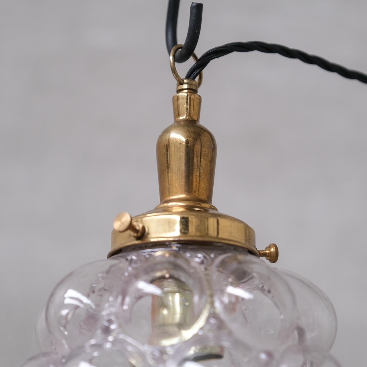 Clear Bubble Glass Mid-Century Brass French Pendant Light In Good Condition For Sale In London, GB