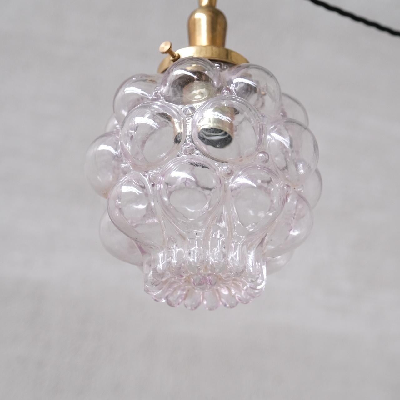 20th Century Clear Bubble Glass Mid-Century Brass French Pendant Light For Sale