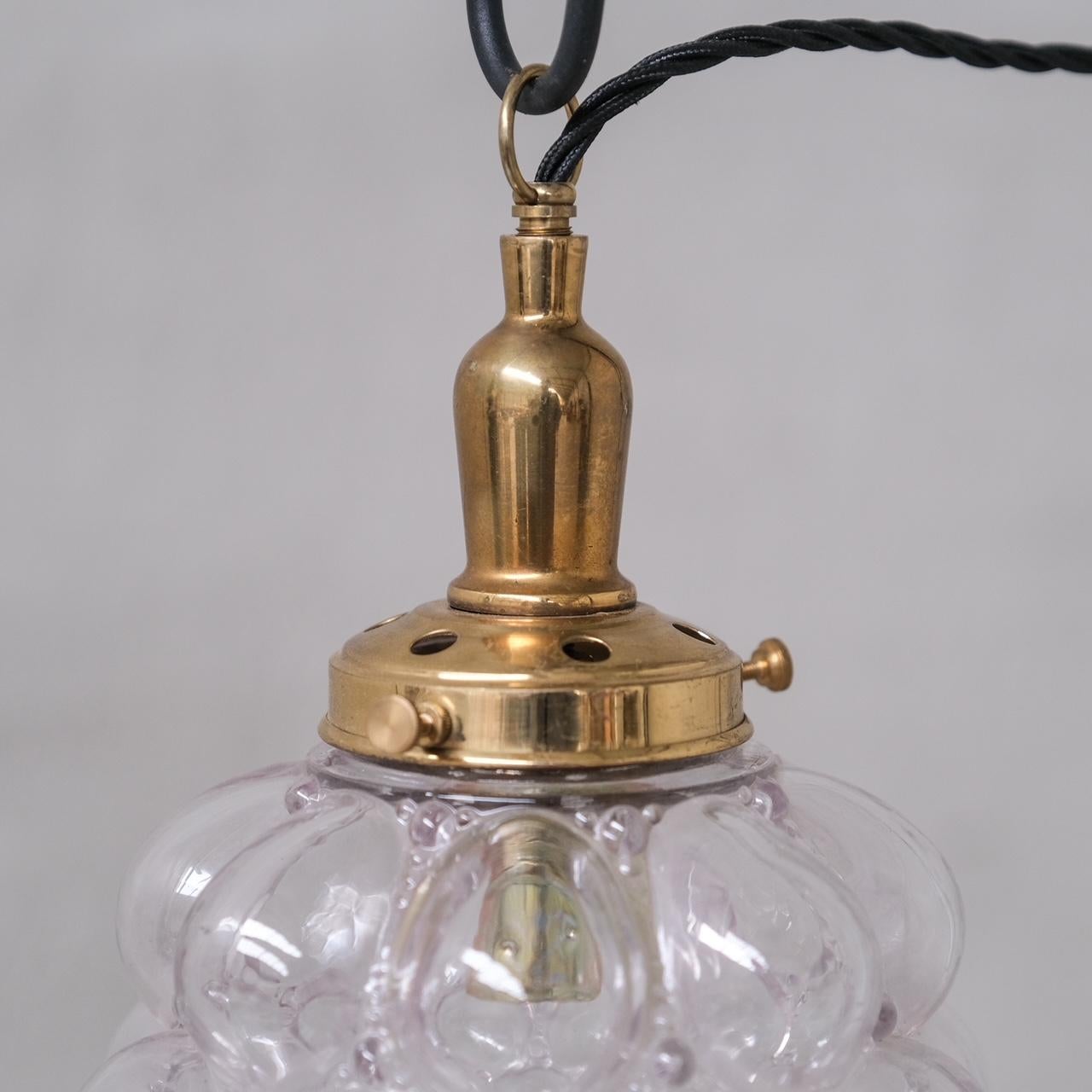 Clear Bubble Glass Mid-Century Brass French Pendant Light For Sale 1